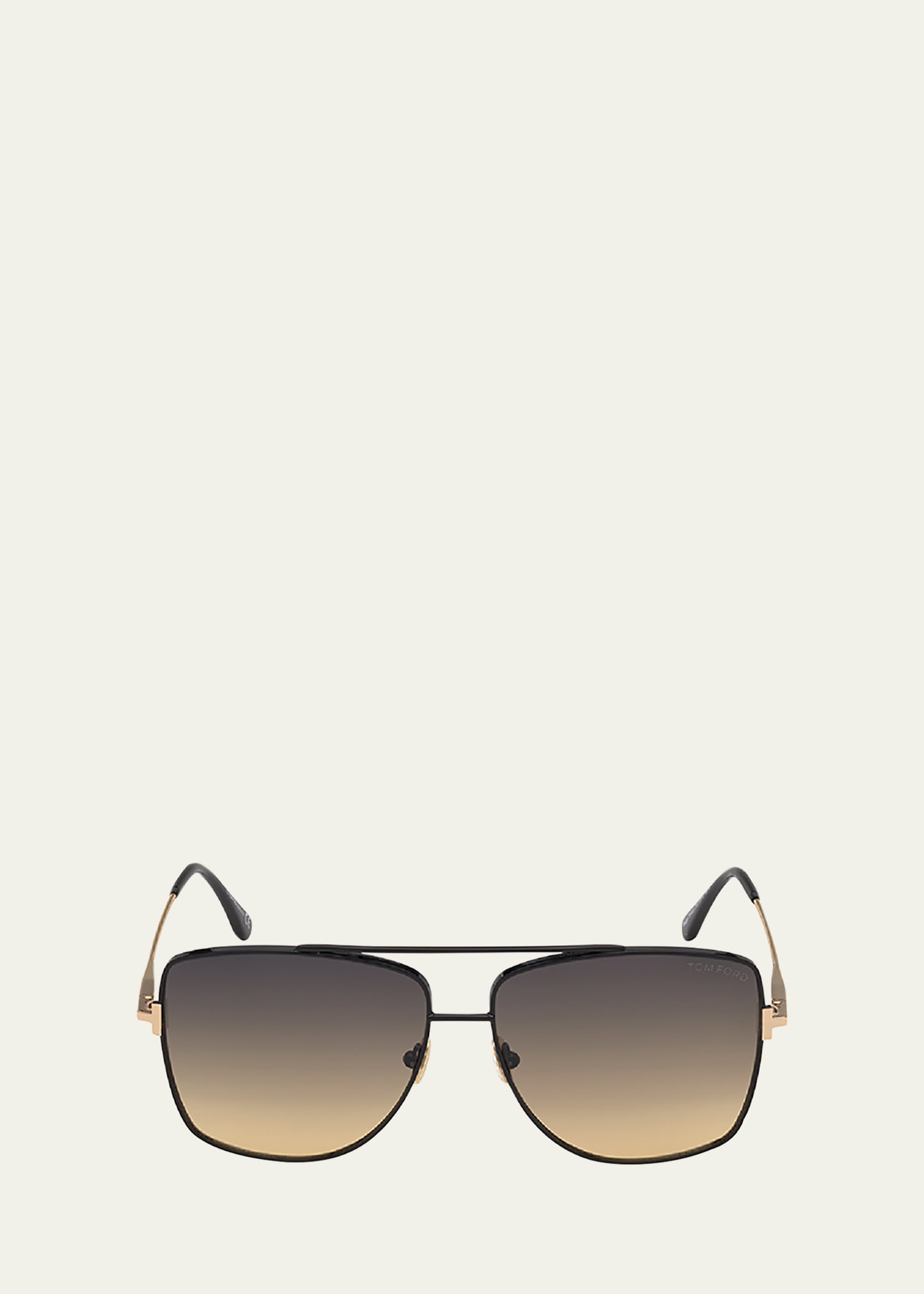 Tom Ford Reggie Metal Aviator Sunglasses In Shiny Black