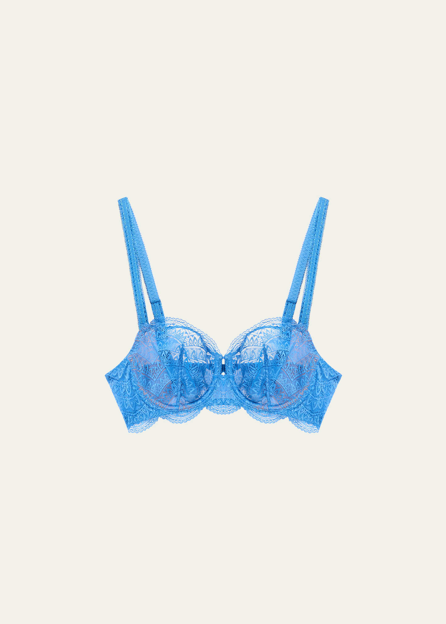 Shop Simone Perele Karma Demi-cup Convertible Lace Bra In Myosotis Blue