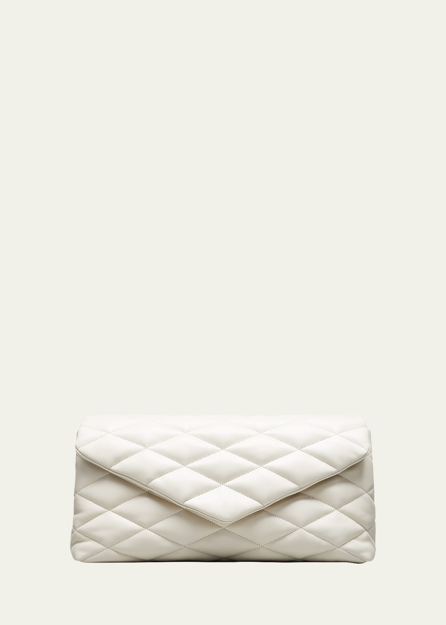 Saint Laurent Sade Leather Puffer Clutch In Crema Soft