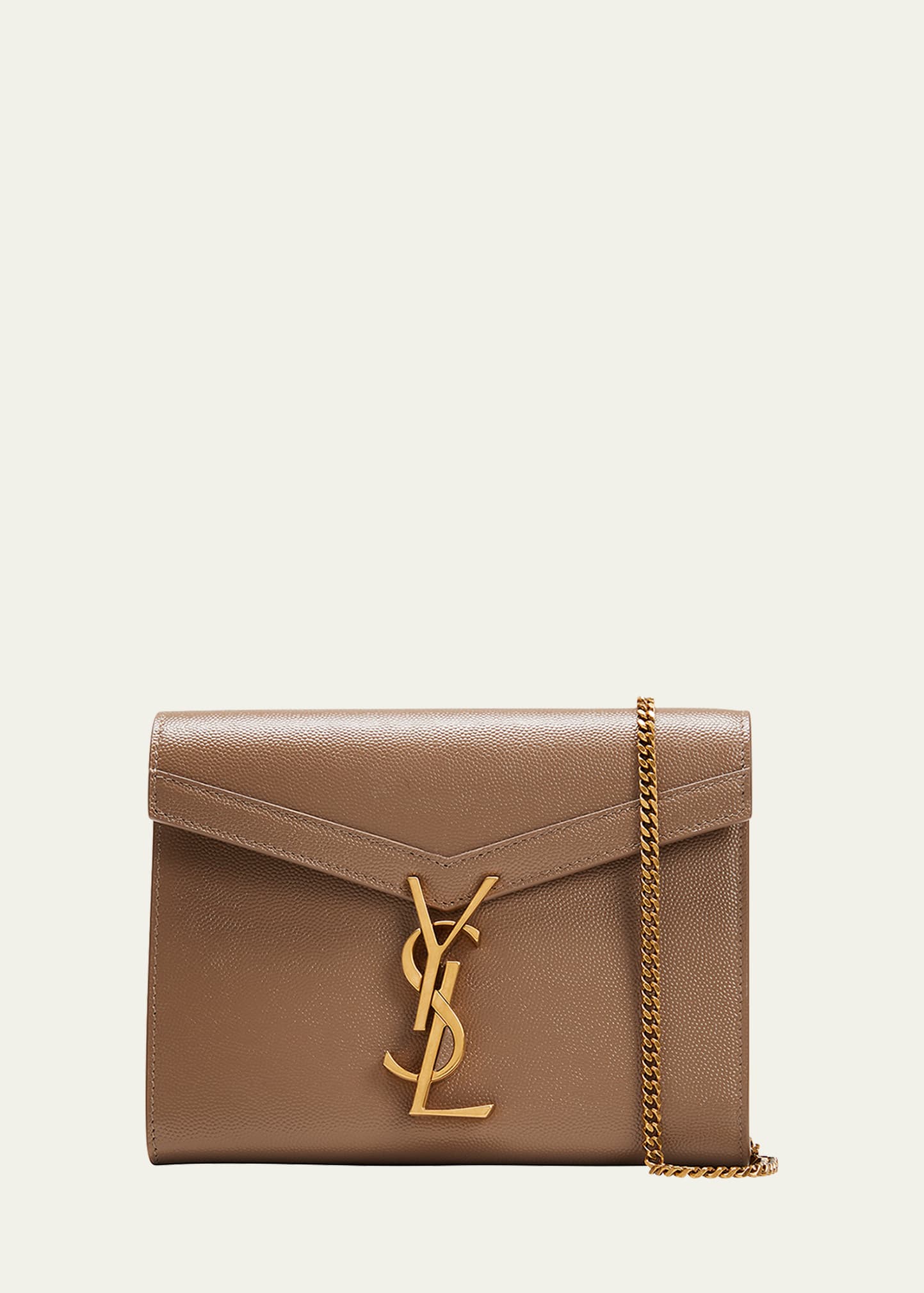 Saint Laurent Cassandre Leather Wallet On Chain In Black/taupe