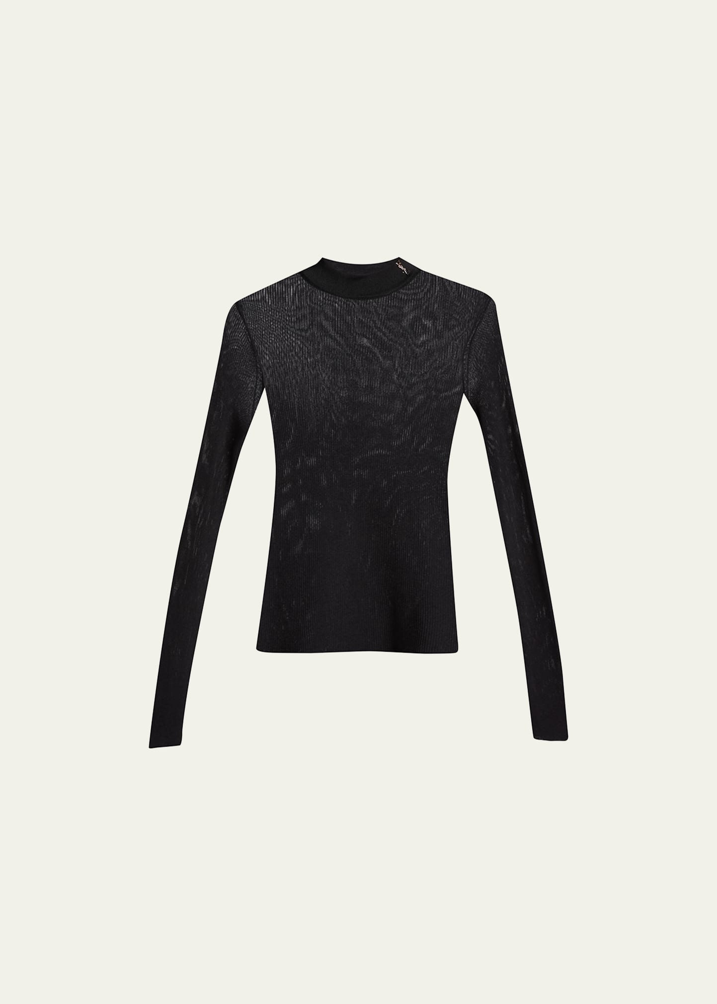 Saint Laurent Ribbed Silk Sweater W/ Ysl Monogram In Nero