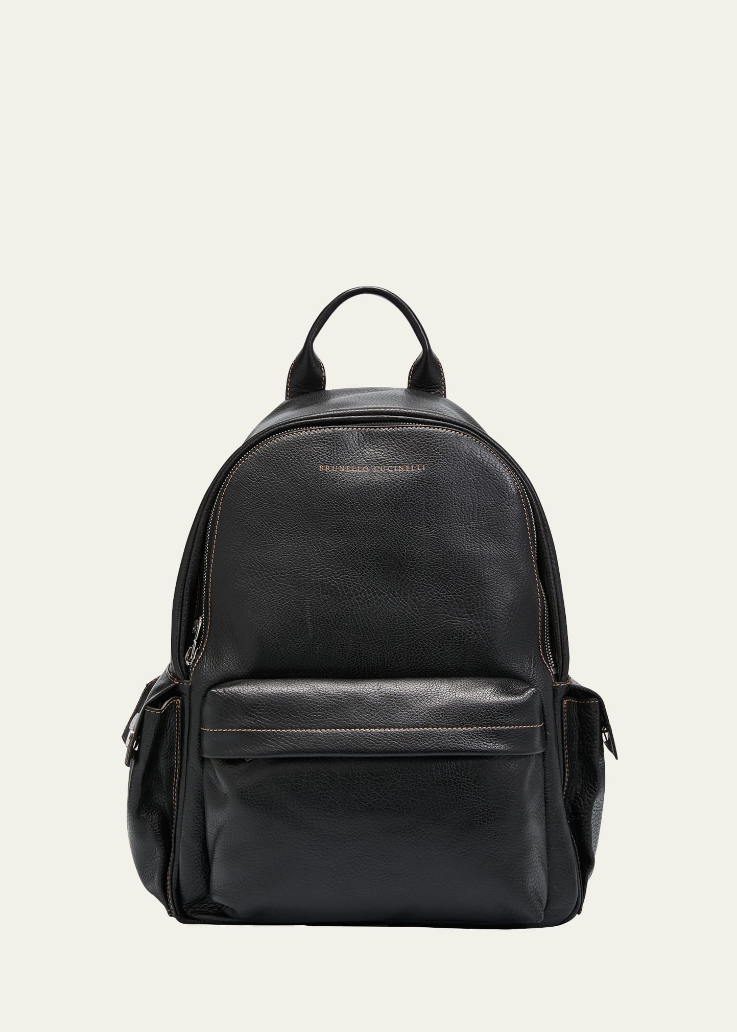 Brunello Cucinelli Men's Grained Leather Backpack In C101 Nero