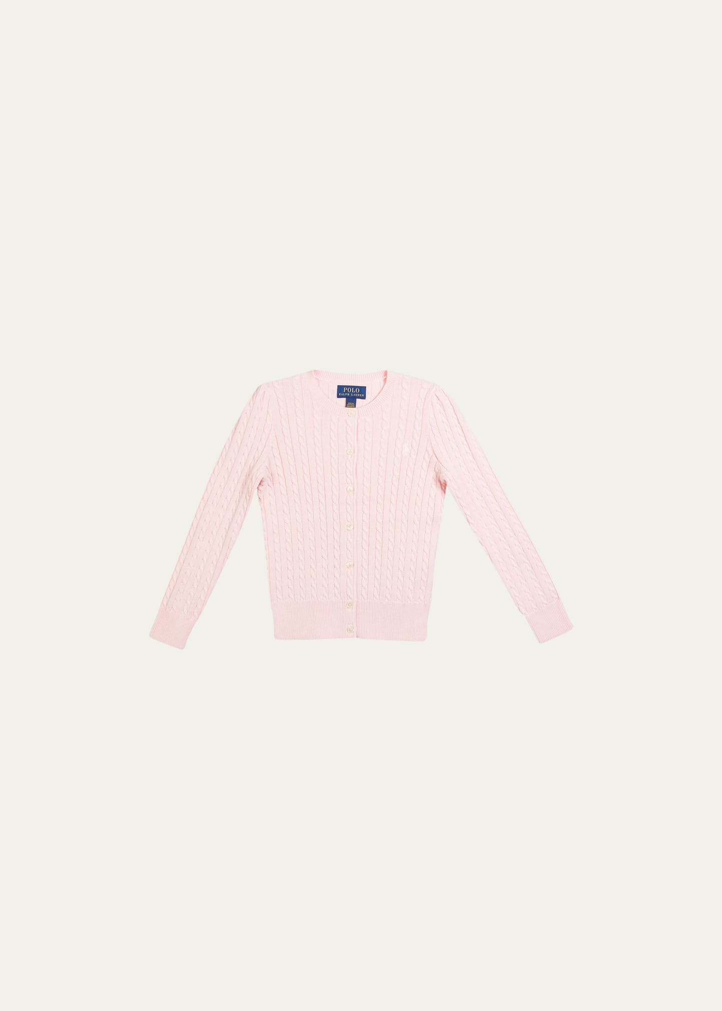 Ralph Lauren Kids' Girl's Cable-knit Cotton Ribbed Cardigan In Hint Of Pink