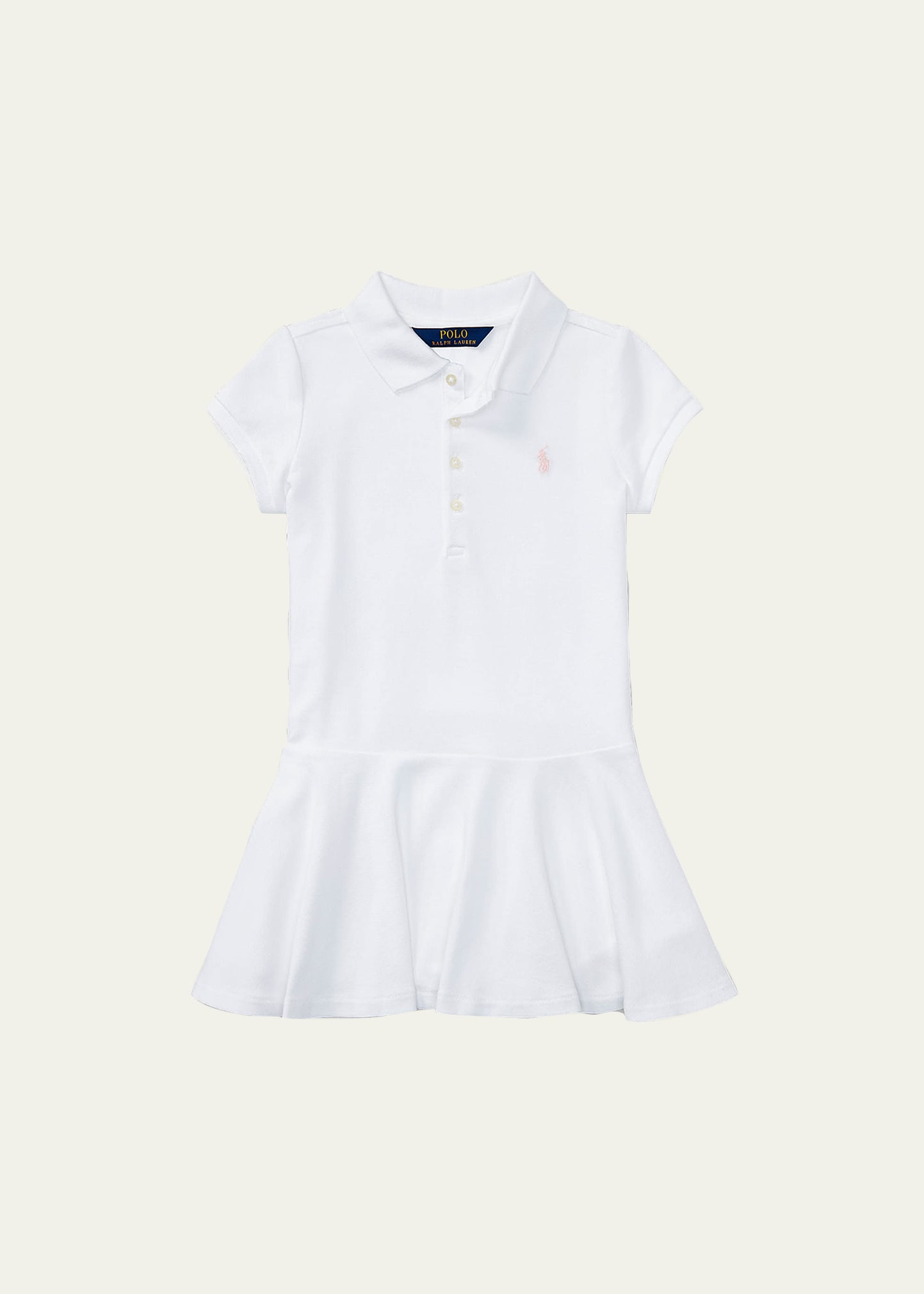 Ralph Lauren Kids' Girl's Short-sleeve Knit Drop-waist Polo Dress In White