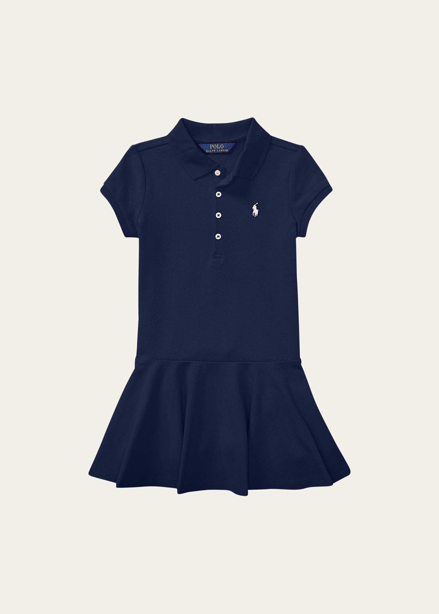 Girl's Short-Sleeve Knit Drop-Waist Polo Dress, Size 2-4