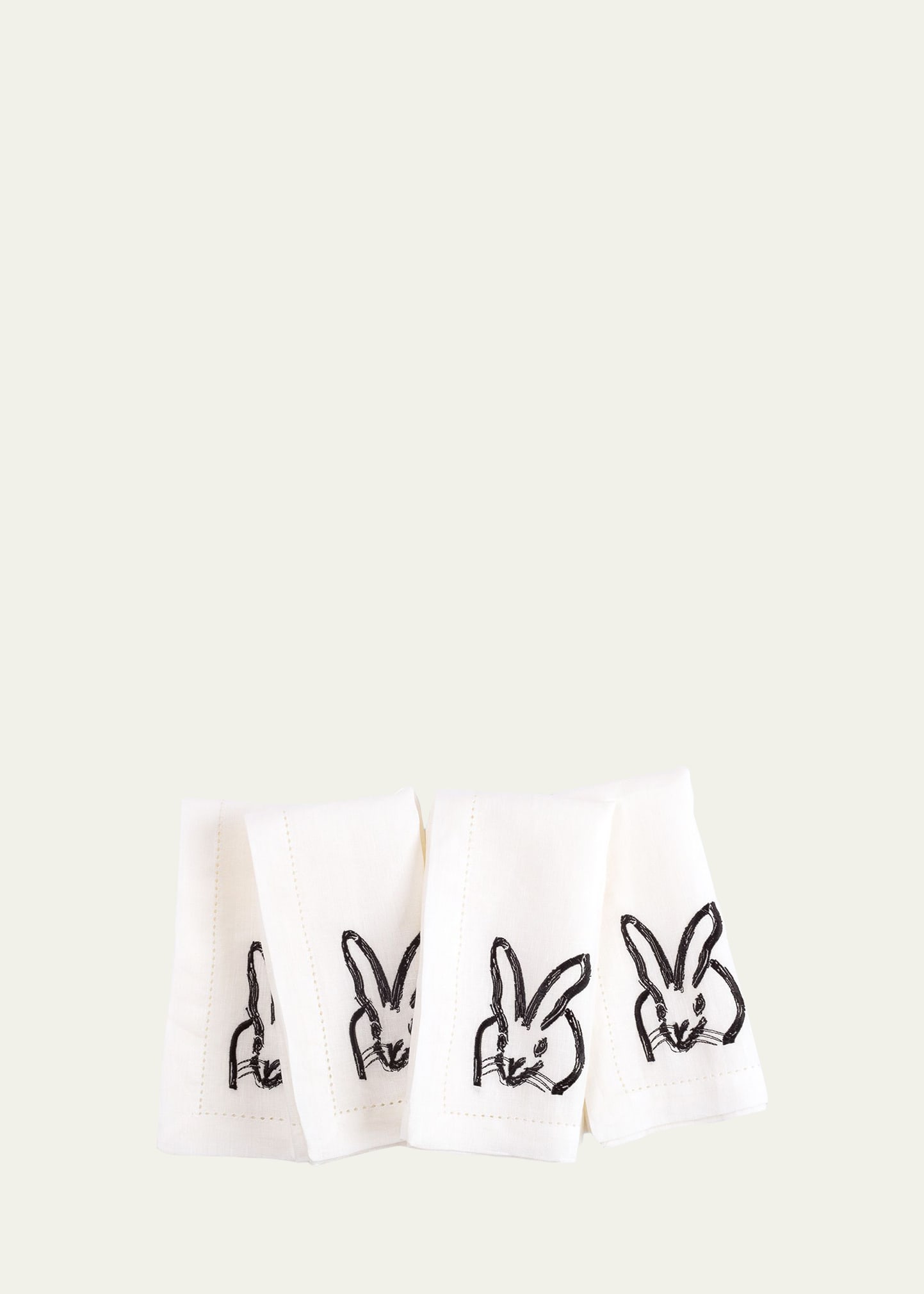 Black Painted Bunny Embroidered Linen Dinner Napkin, 20"Sq.
