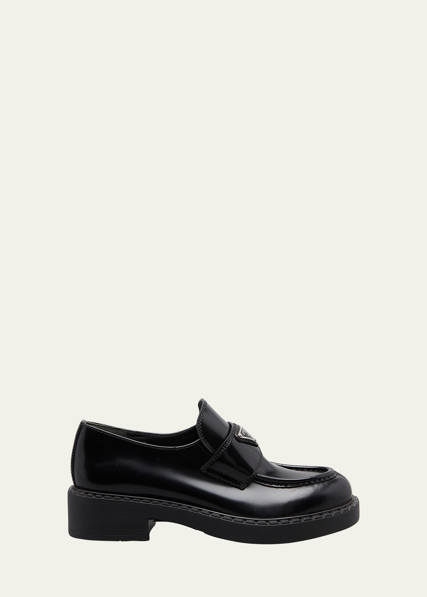 Prada Leather Triangle Logo Loafers In Bianco