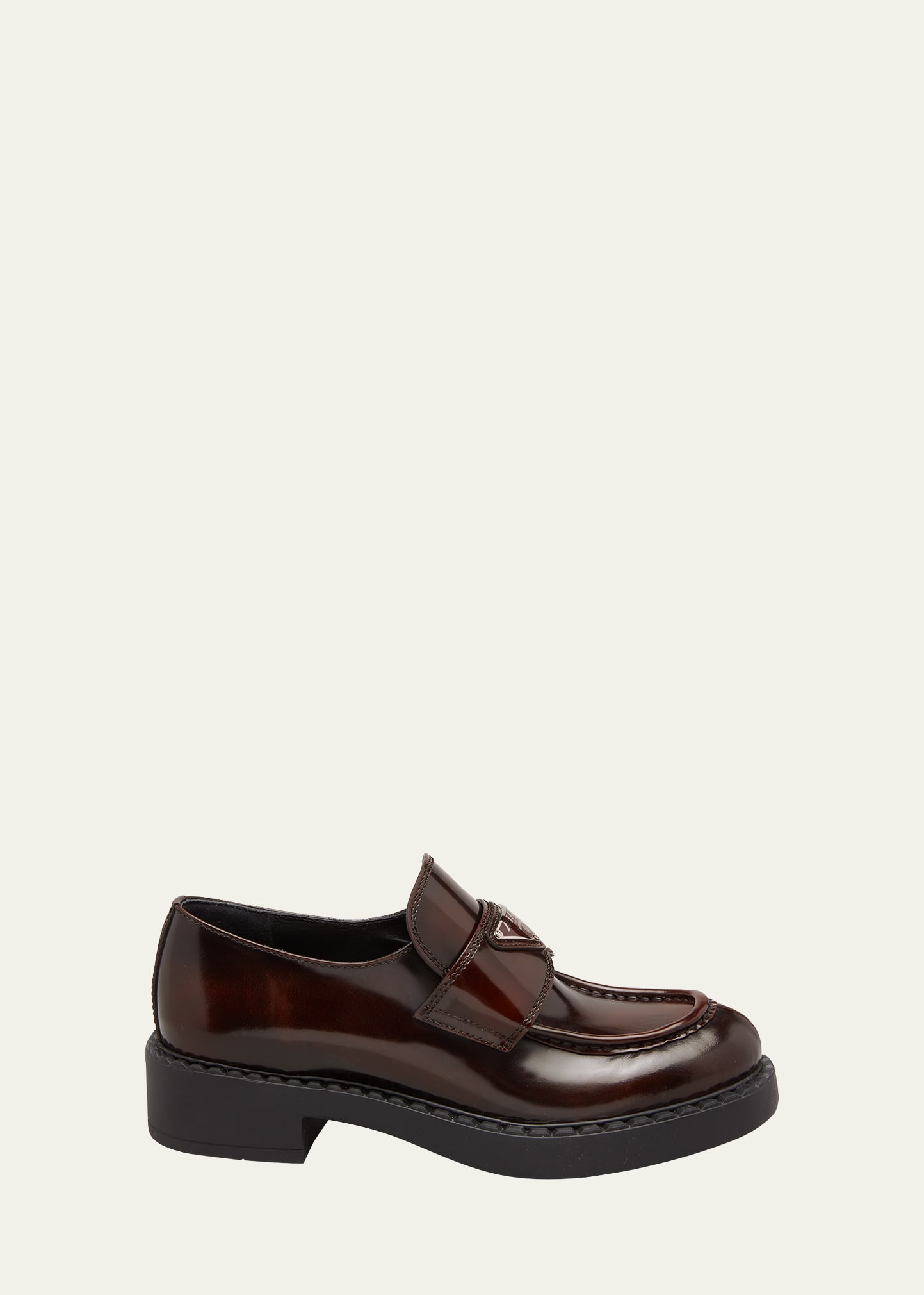 Prada Leather Triangle Logo Loafers In Bruciato F