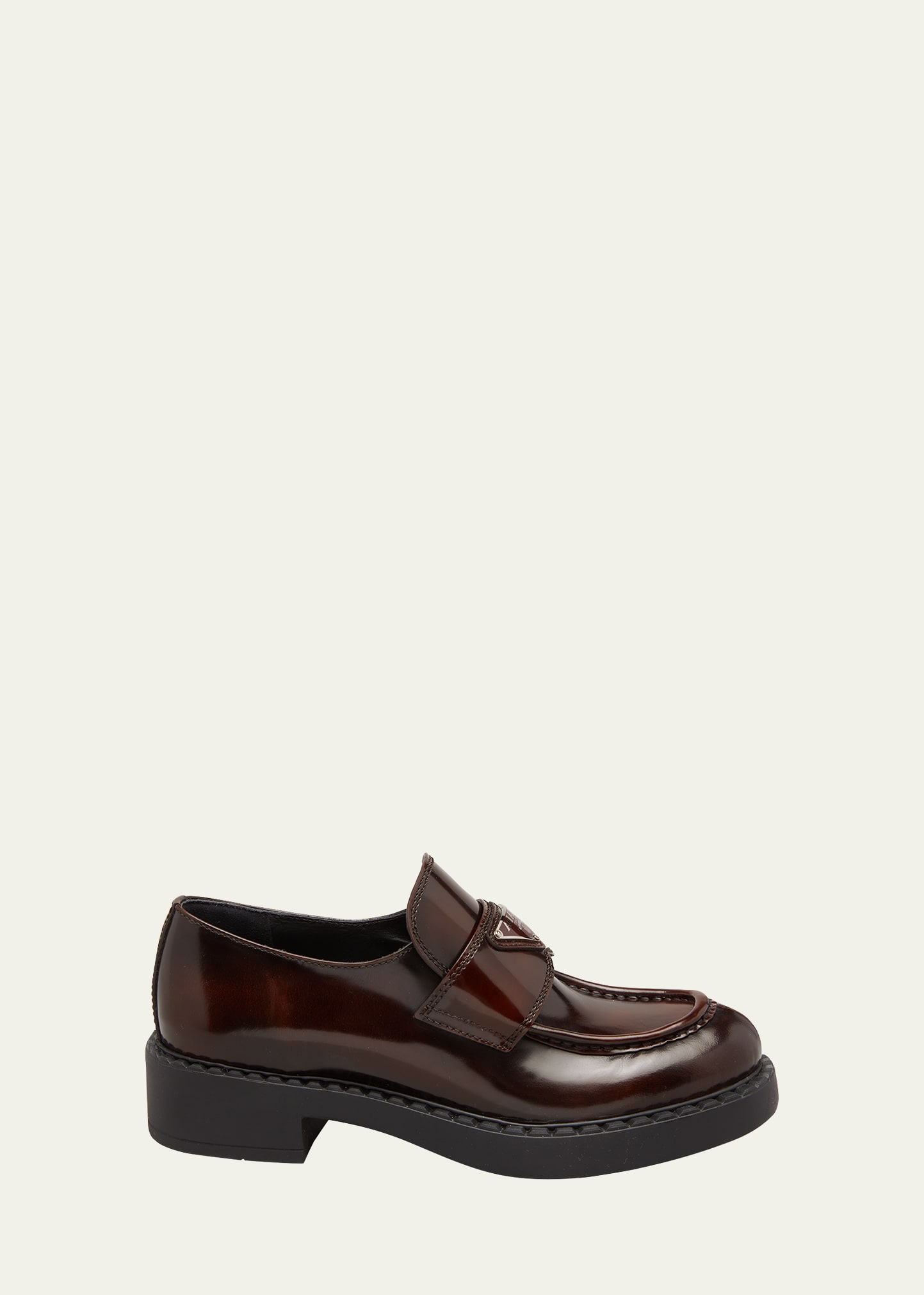 Shop Prada Leather Triangle Logo Loafers In Bruciato F