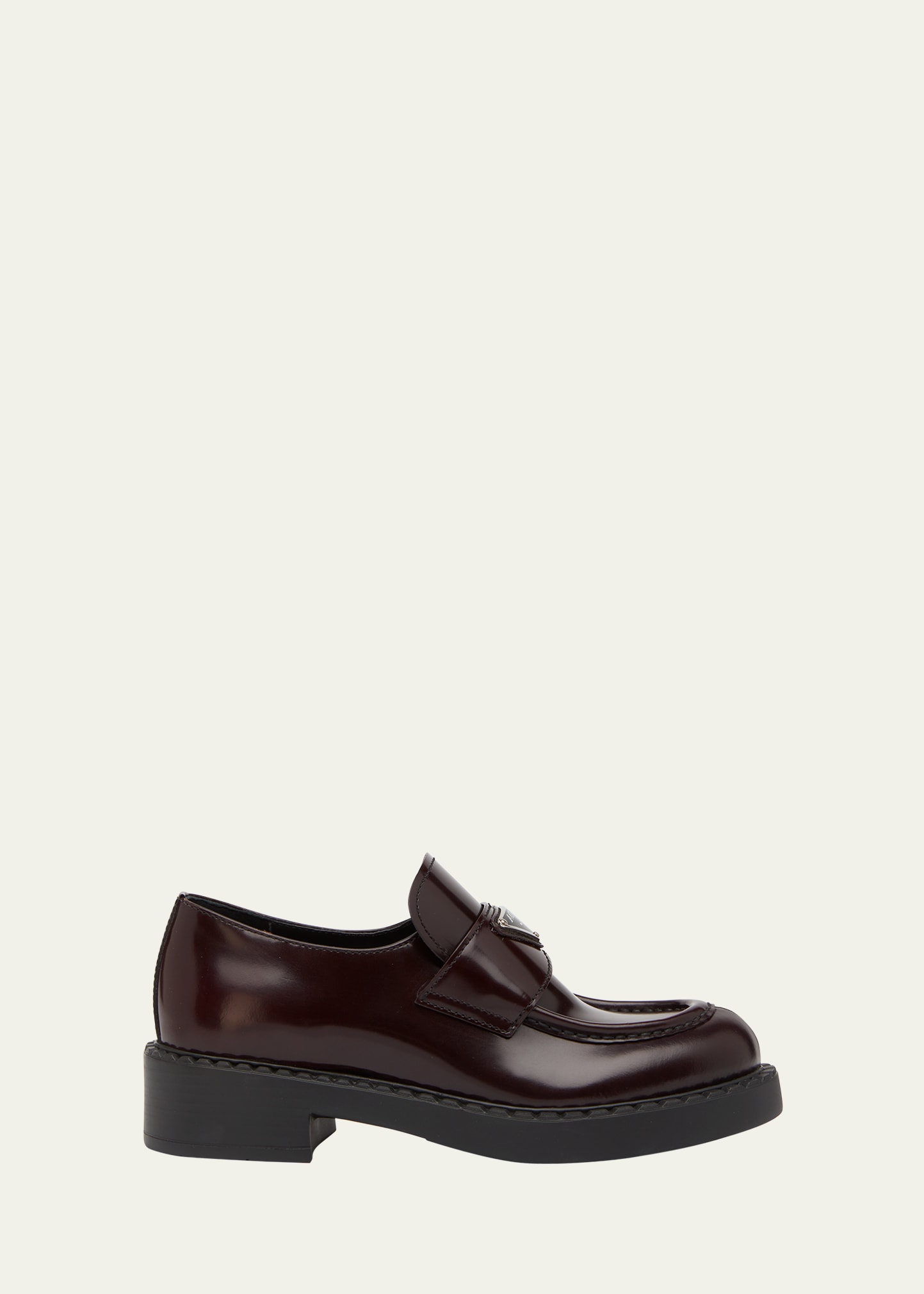 Shop Prada Leather Triangle Logo Loafers In Cordovan