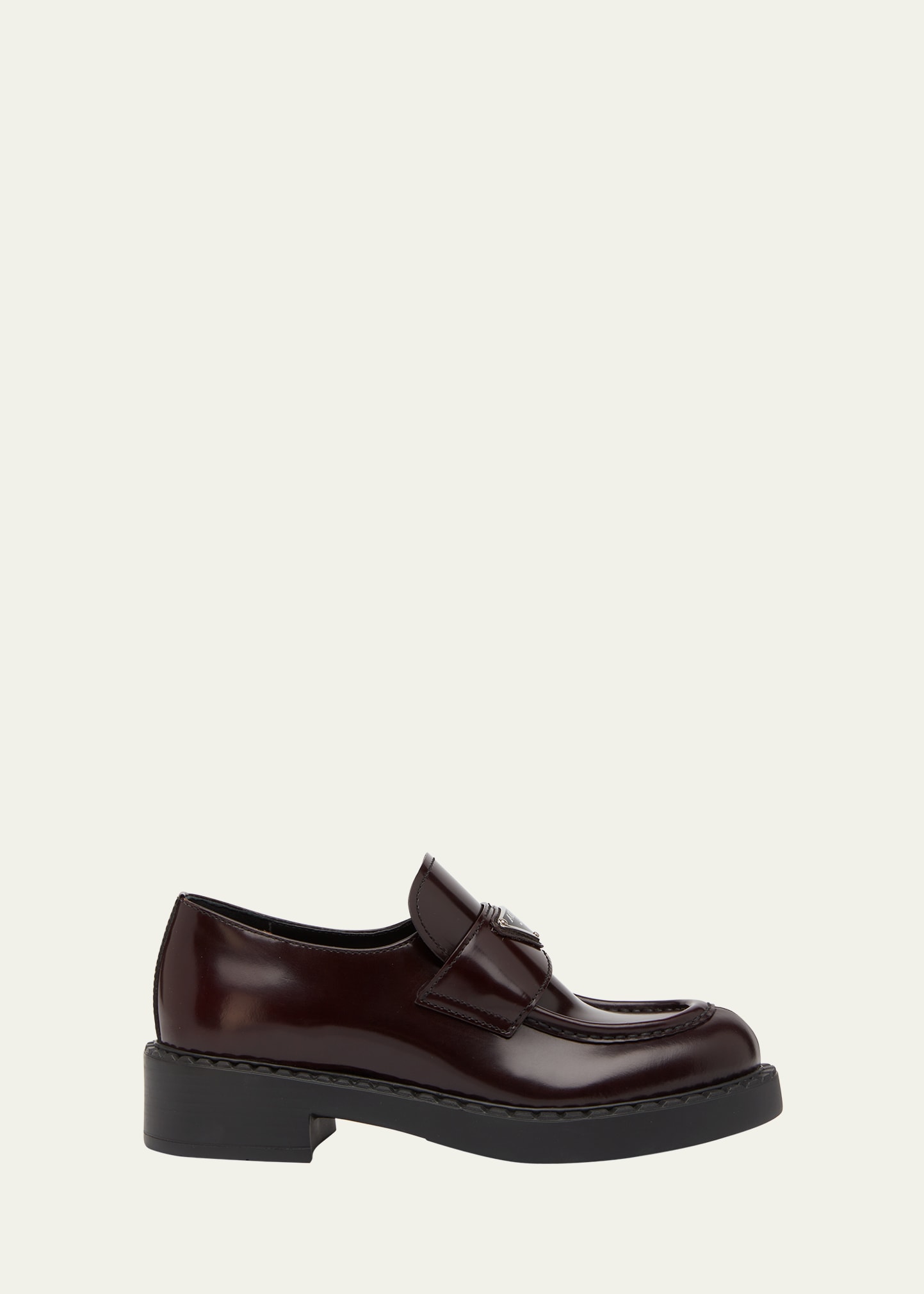 PRADA LEATHER TRIANGLE LOGO LOAFERS