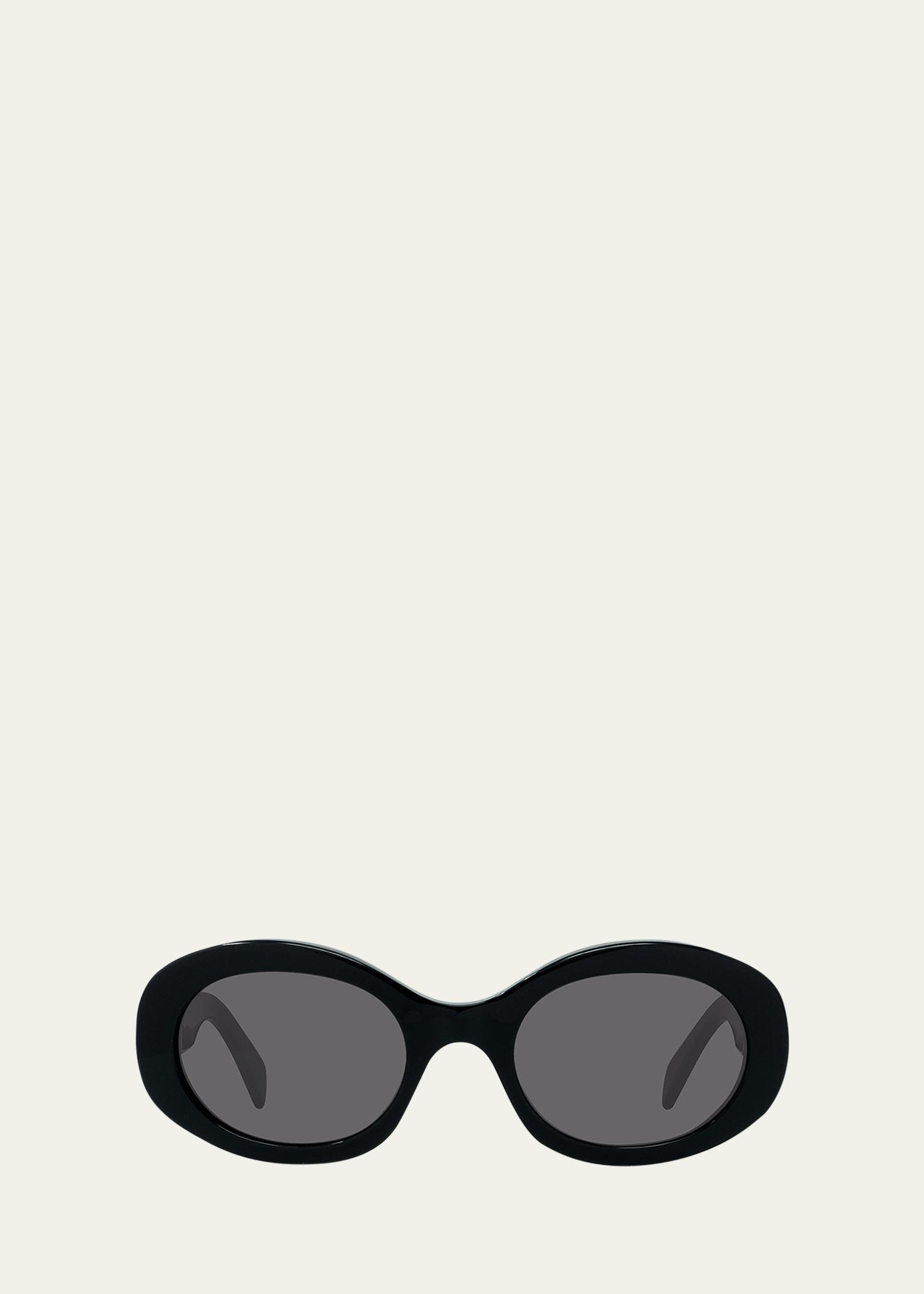 CELINE Triomphe 52mm Oval Sunglasses in Shiny Solid Black 