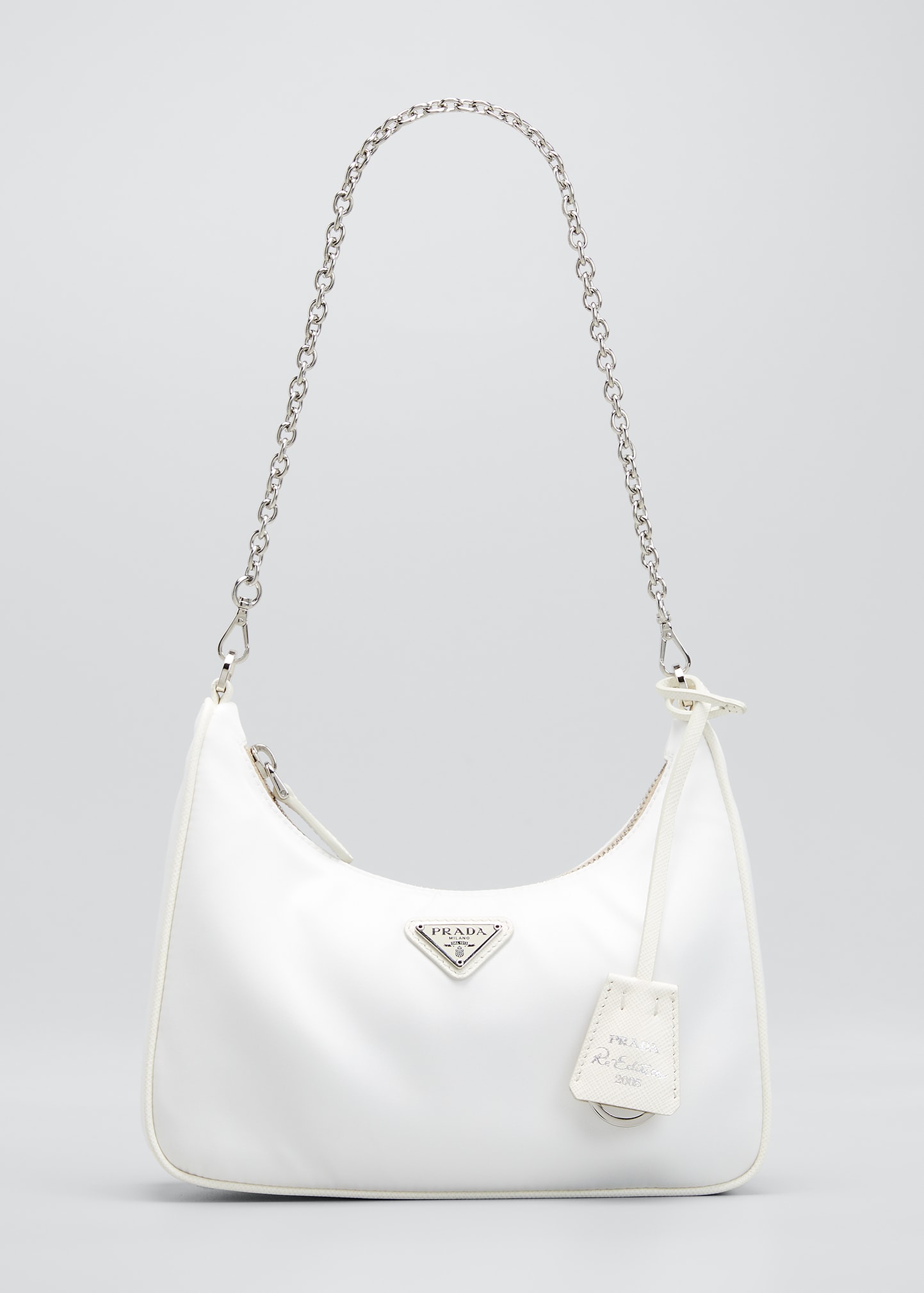 Prada Re-edition 2005 Nylon Chain Shoulder Bag In White | ModeSens