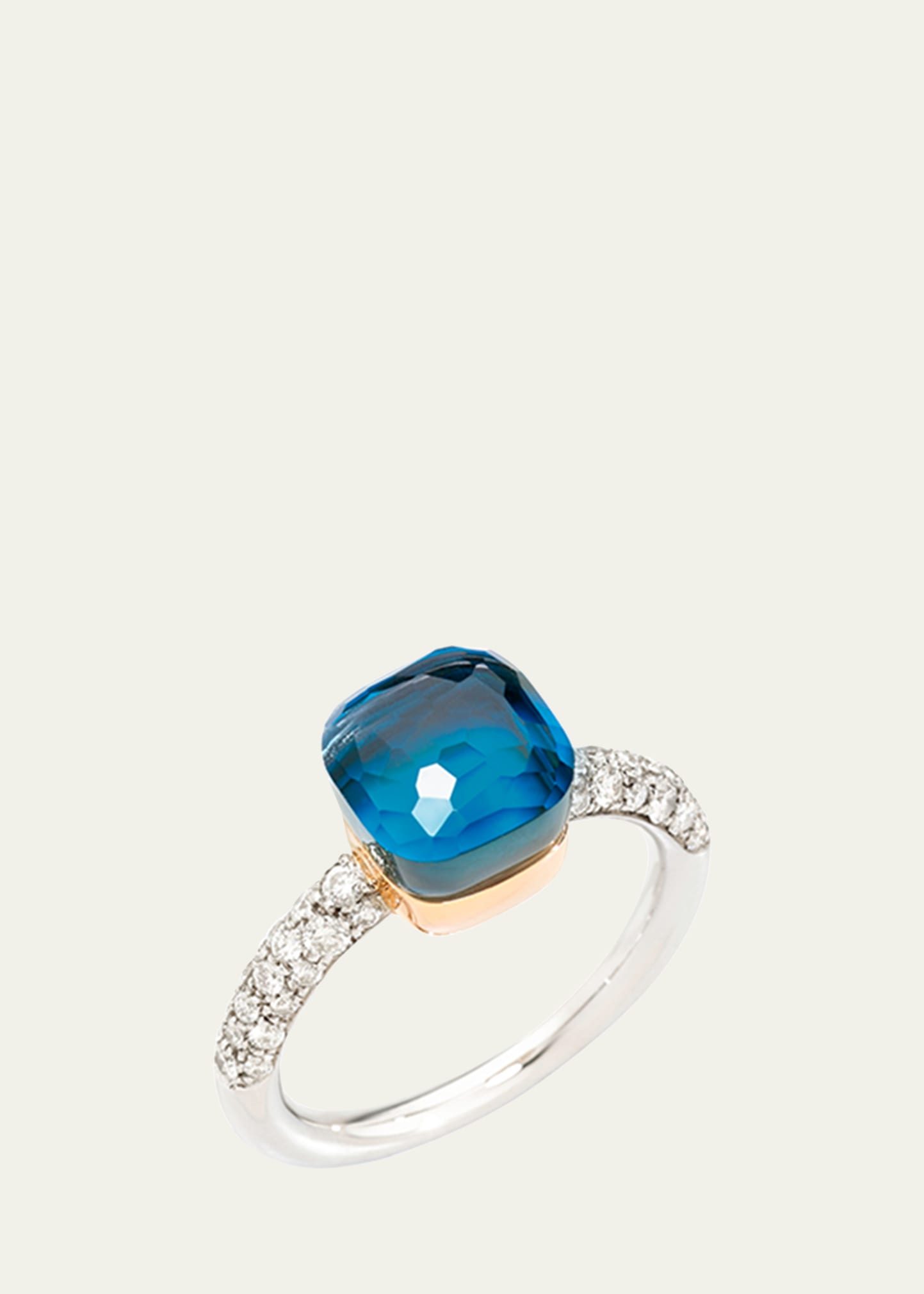Pomellato 18k Rose And White Gold Ring With London Blue Topaz