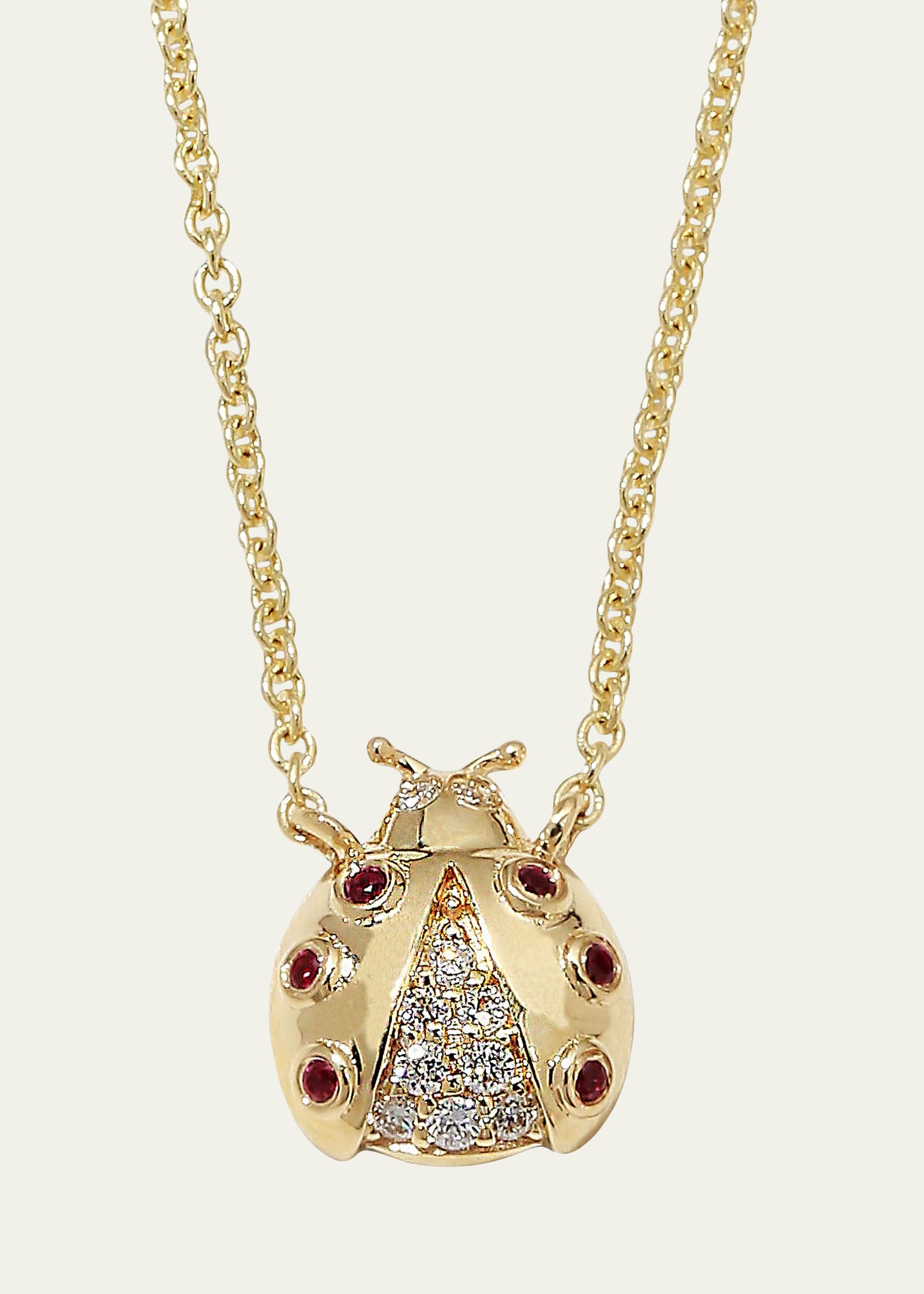 Small Ruby Ladybug with Open Wings Necklace