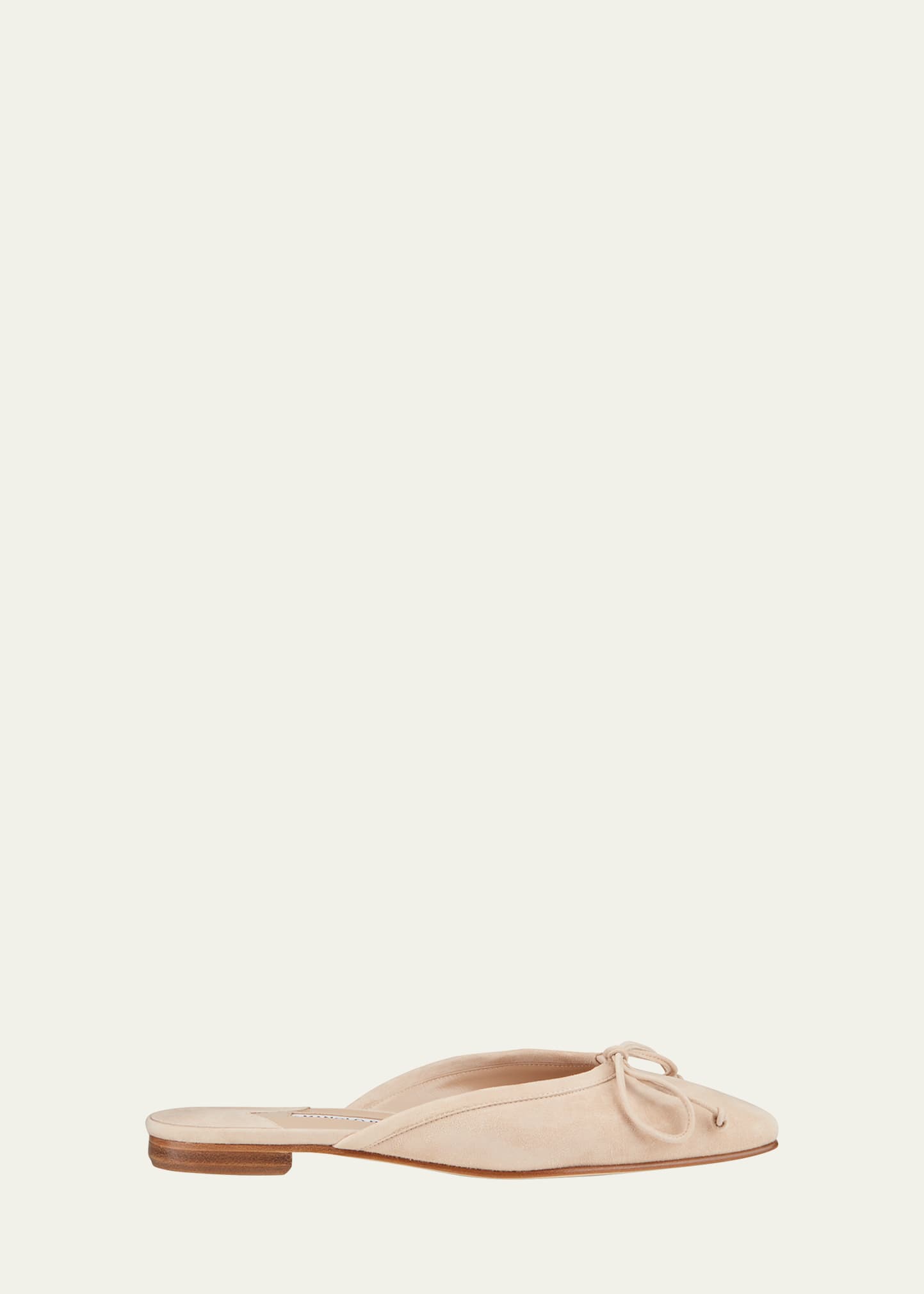 Manolo Blahnik Ballerimu Suede Bow Ballerina Flat Mules, Nude