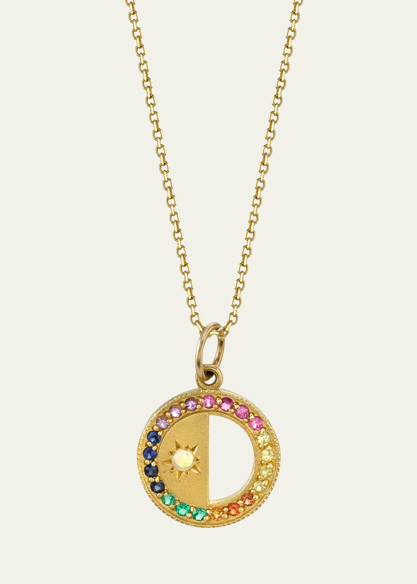 Half Moon Phase Multi-Sapphire Disc Necklace