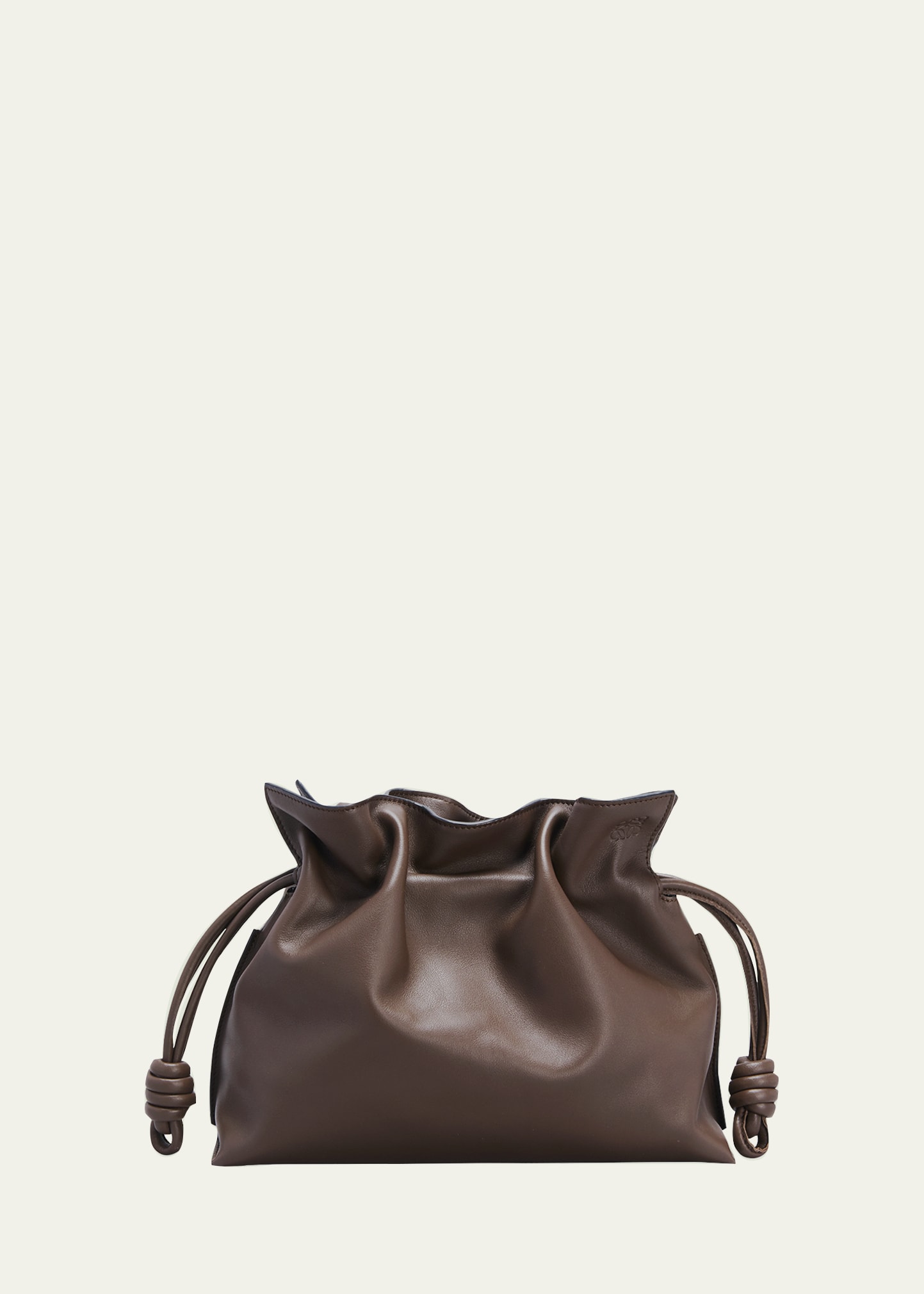 Loewe Flamenco Drawstring Knot Clutch Bag In Chocolate