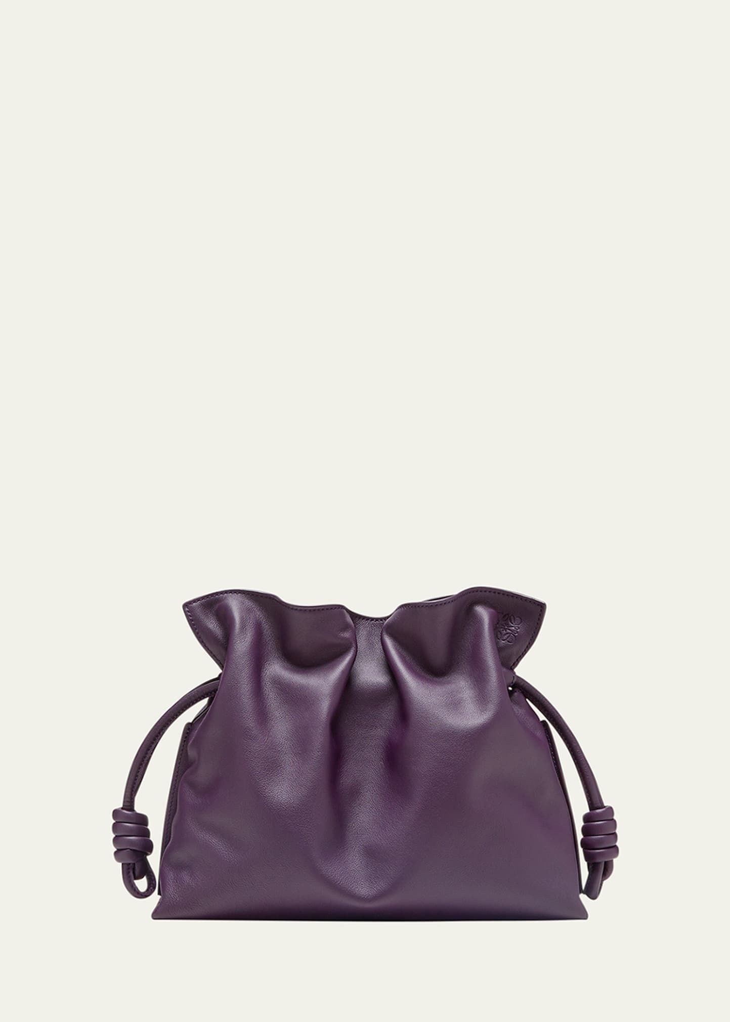 Loewe Flamenco Drawstring Knot Clutch Bag In Deep Aubergine