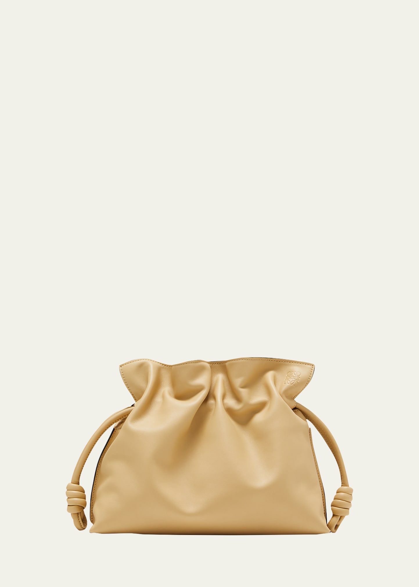 Loewe Flamenco Drawstring Knot Clutch Bag In Dark Butter