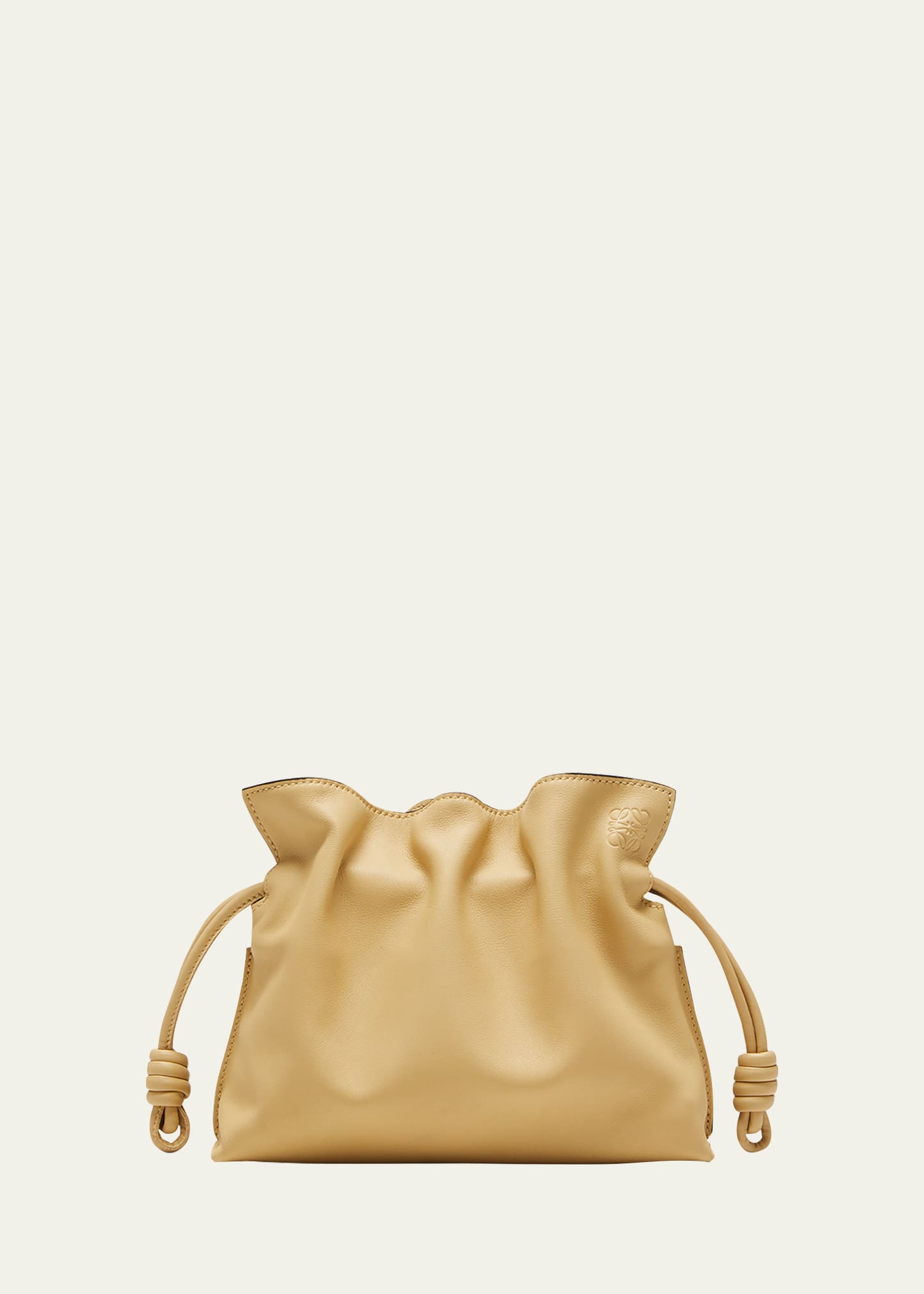 Shop Loewe Flamenco Mini Clutch Bag In Napa Leather With Blind Embossed Anagram In Dark Butter
