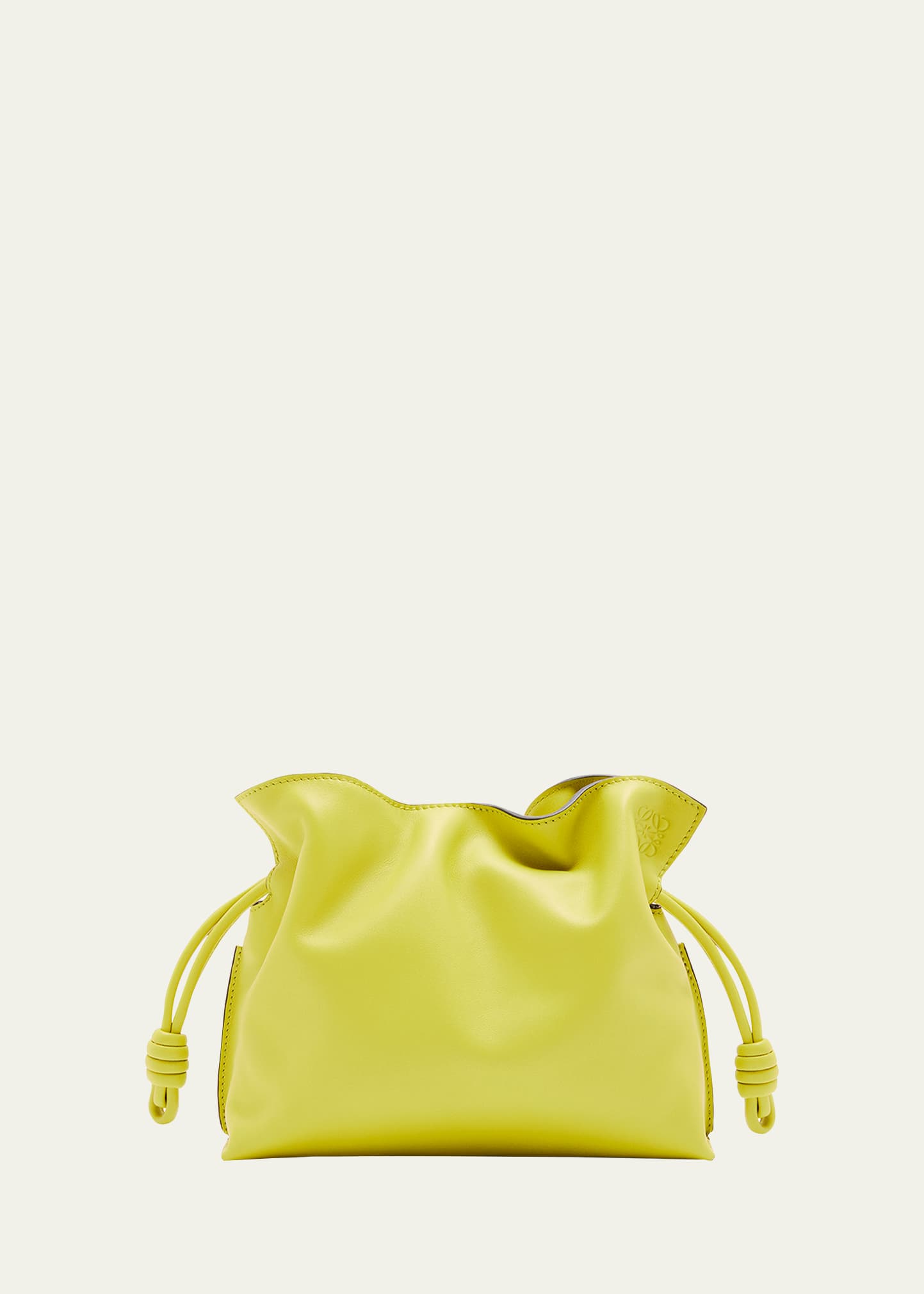 Loewe Flamenco Drawstring Knot Clutch Bag In Lime Yellow