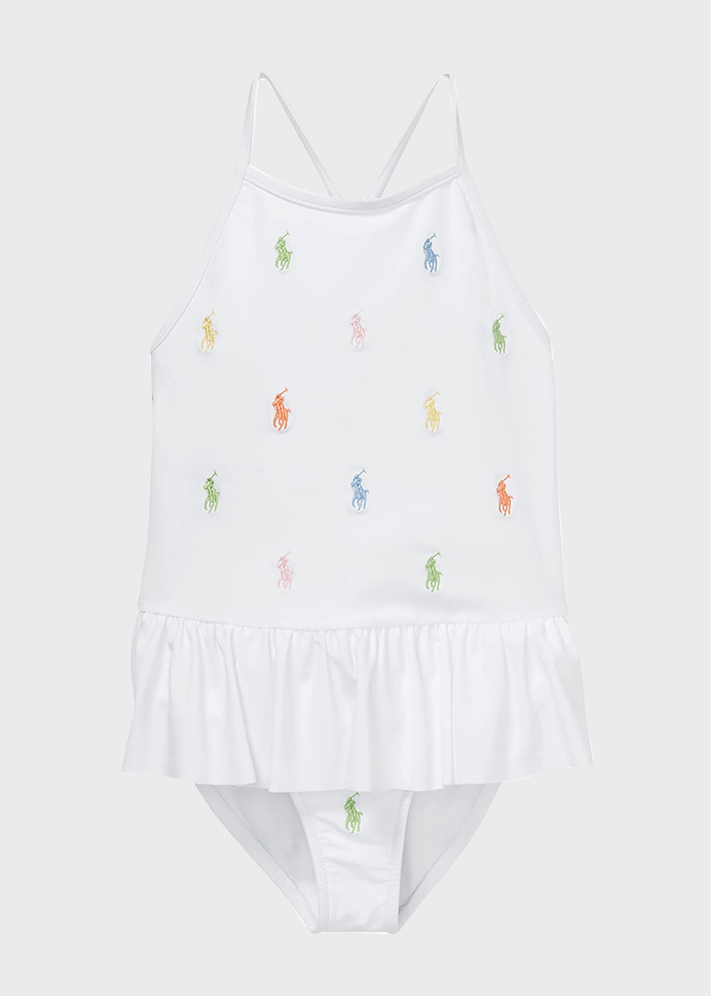 RALPH LAUREN GIRL'S MULTICOLOR LOGO EMBROIDERED ONE-PIECE SWIMSUIT