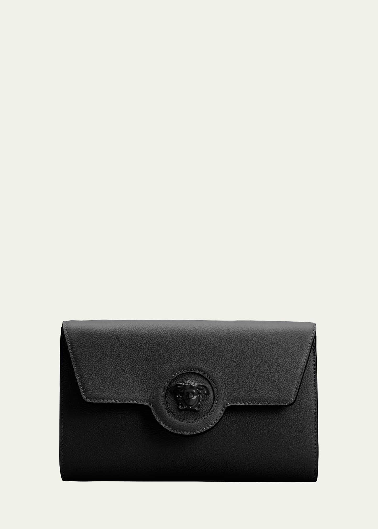 Versace La Medusa Tonal Leather Wallet Crossbody Bag In Black