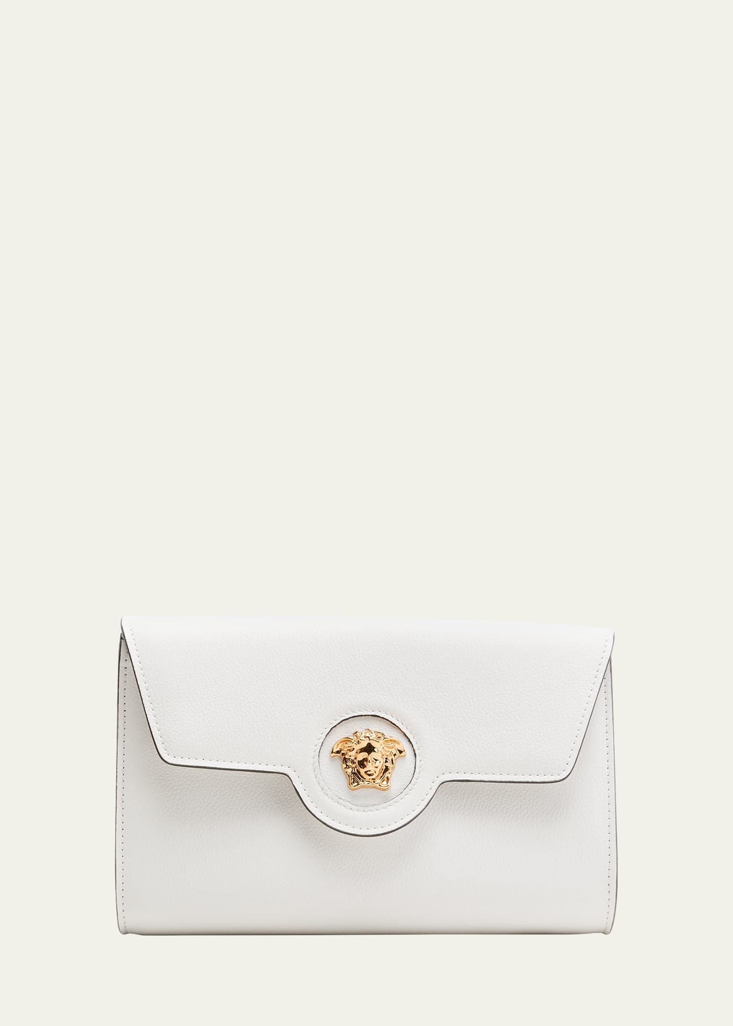 Versace La Medusa Tonal Leather Wallet Crossbody Bag In Optical White