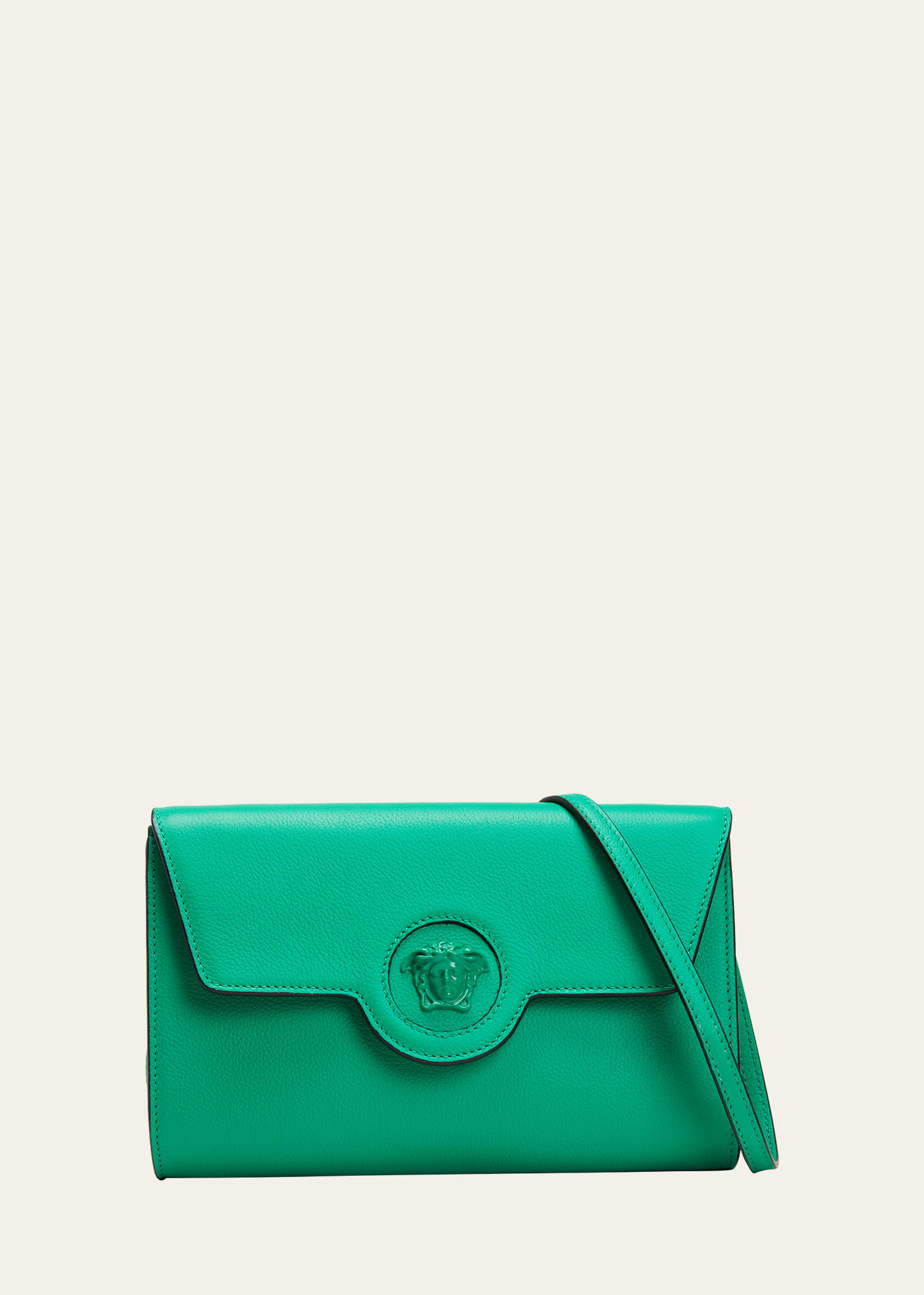 Versace La Medusa Tonal Leather Wallet Crossbody Bag In Bright Green