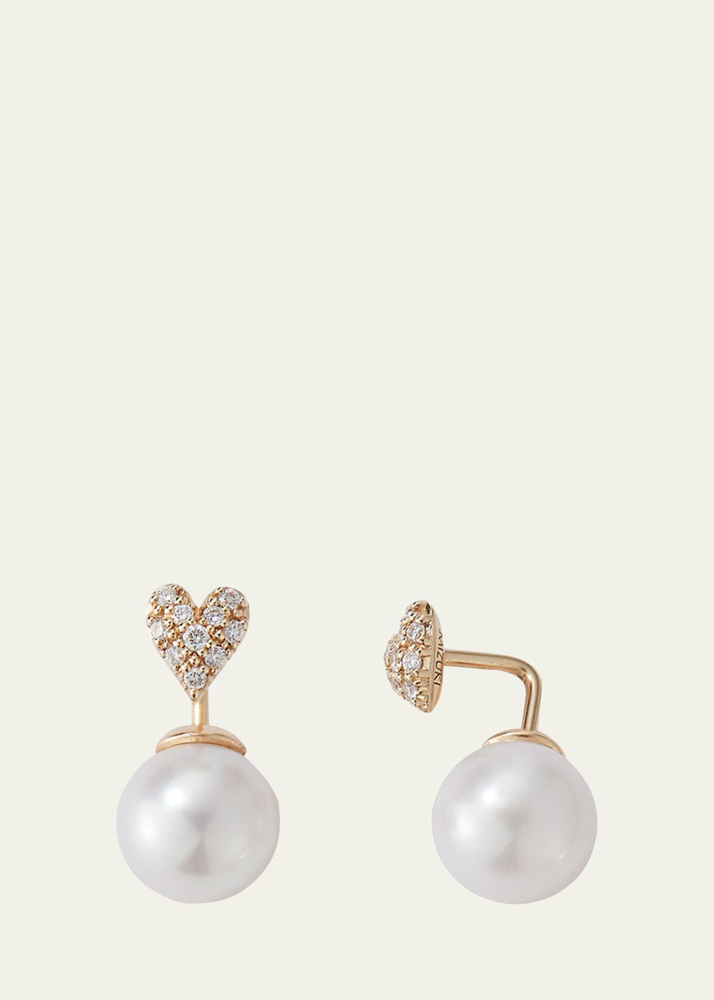 14k Gold Diamond Heart Akoya Pearl Earrings