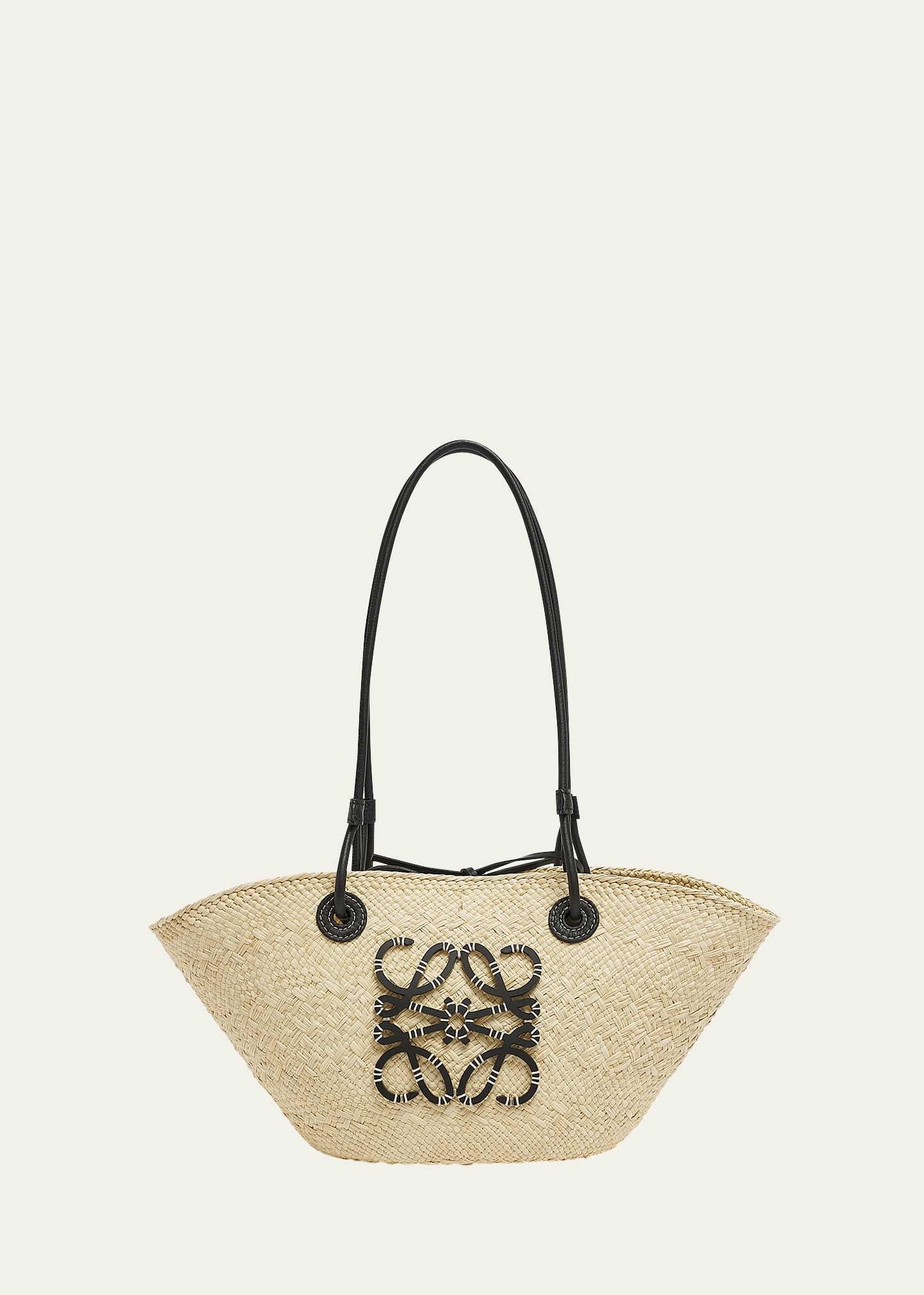 Loewe X Paula's Ibiza Anagram Small Basket Bag In Iraca Palm With Leather Handles In 2165 Naturalblack