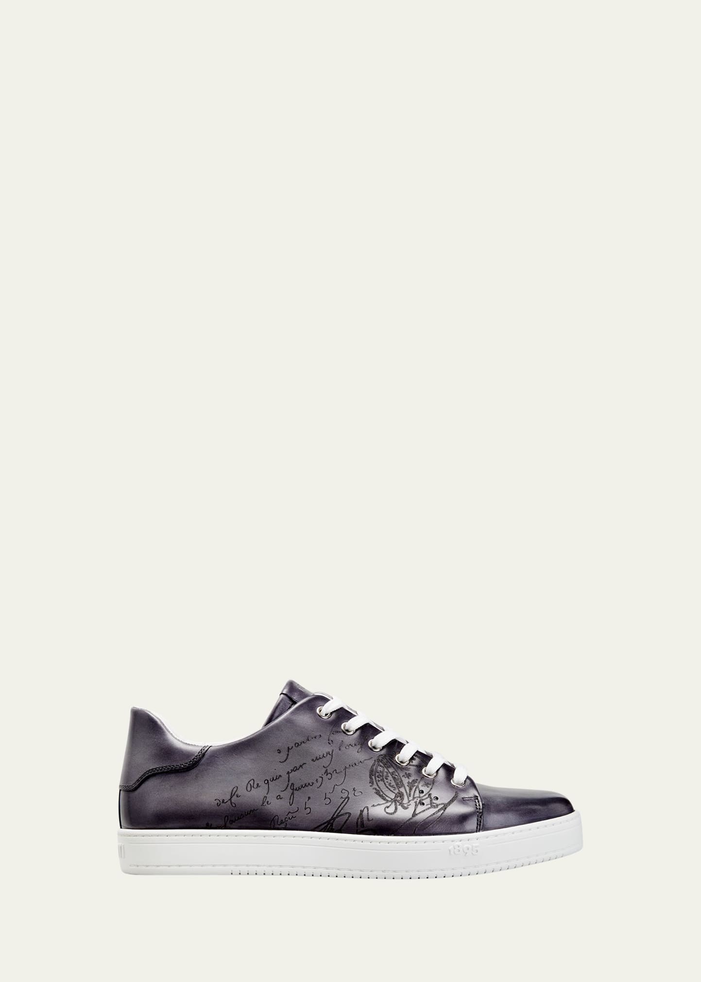 Berluti Men's Script-embossed Low-top Sneakers In Light Alumninum