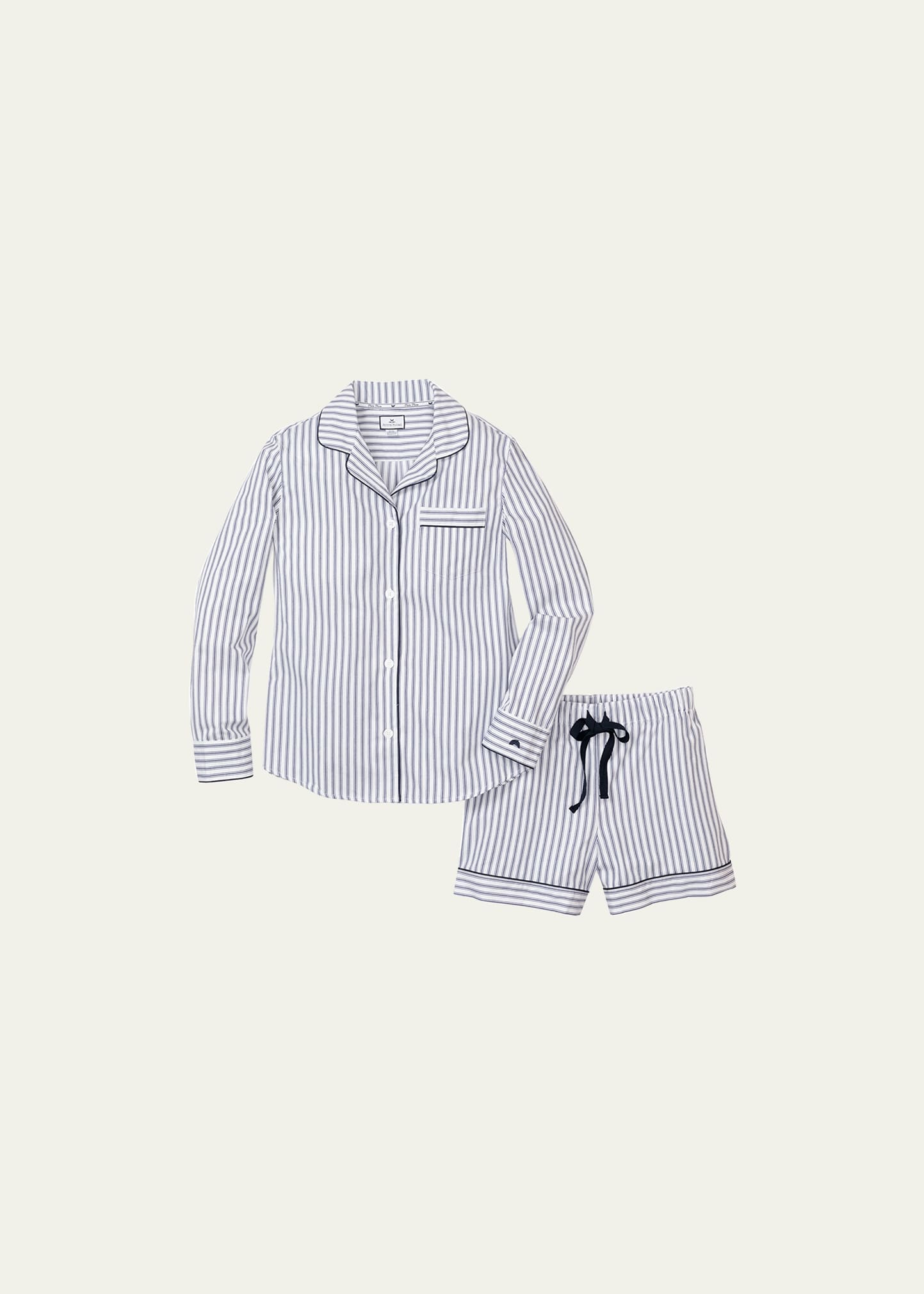 Shop Petite Plume French Ticking Long-sleeve Short Pajama Set In Blue