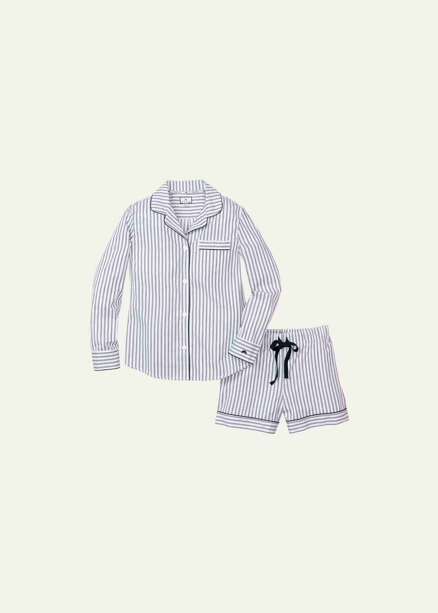 Petite Plume French Ticking Long-sleeve Short Pajama Set In Blue