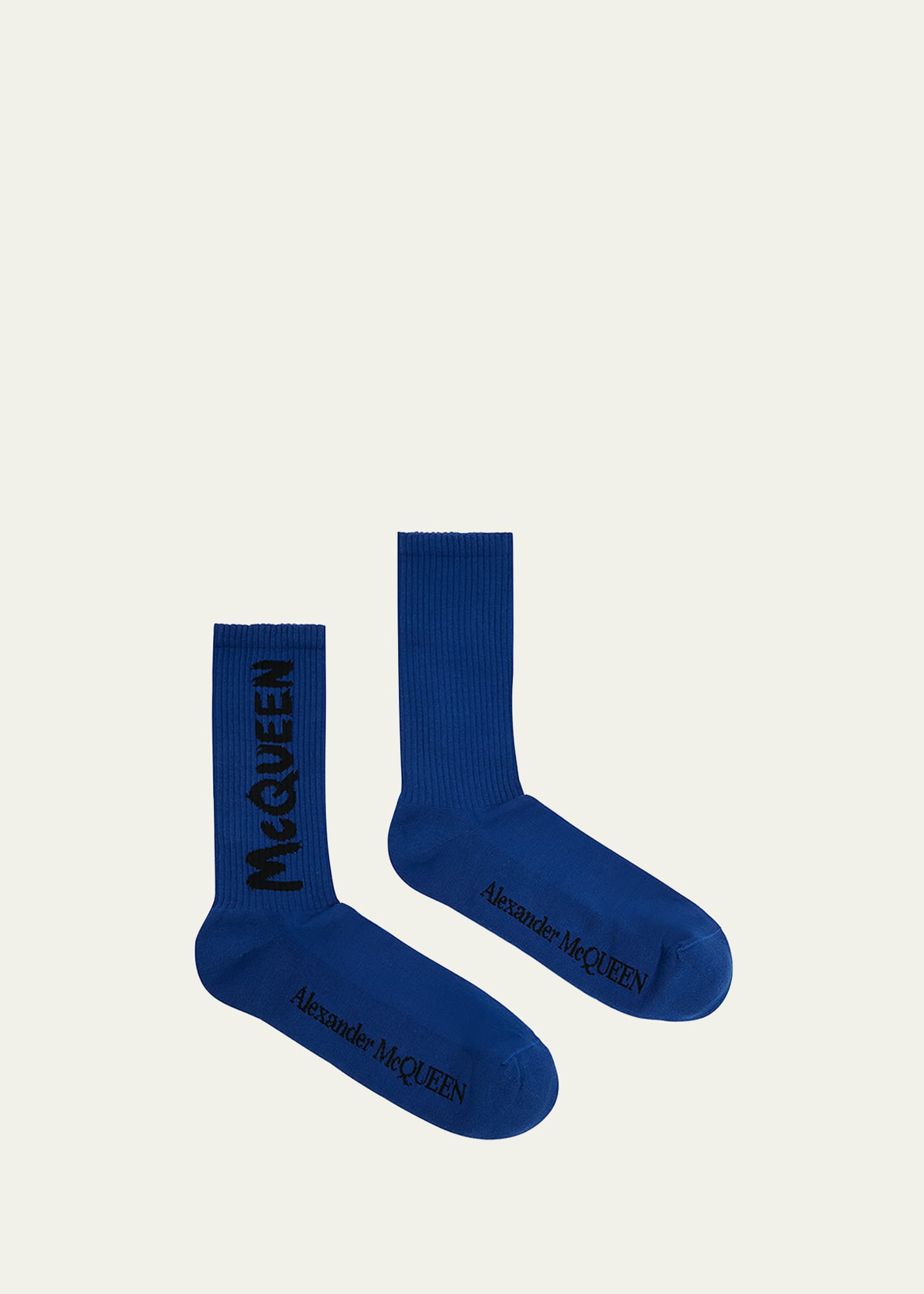 Alexander Mcqueen Men's Graffiti Logo Socks In Electric Blue