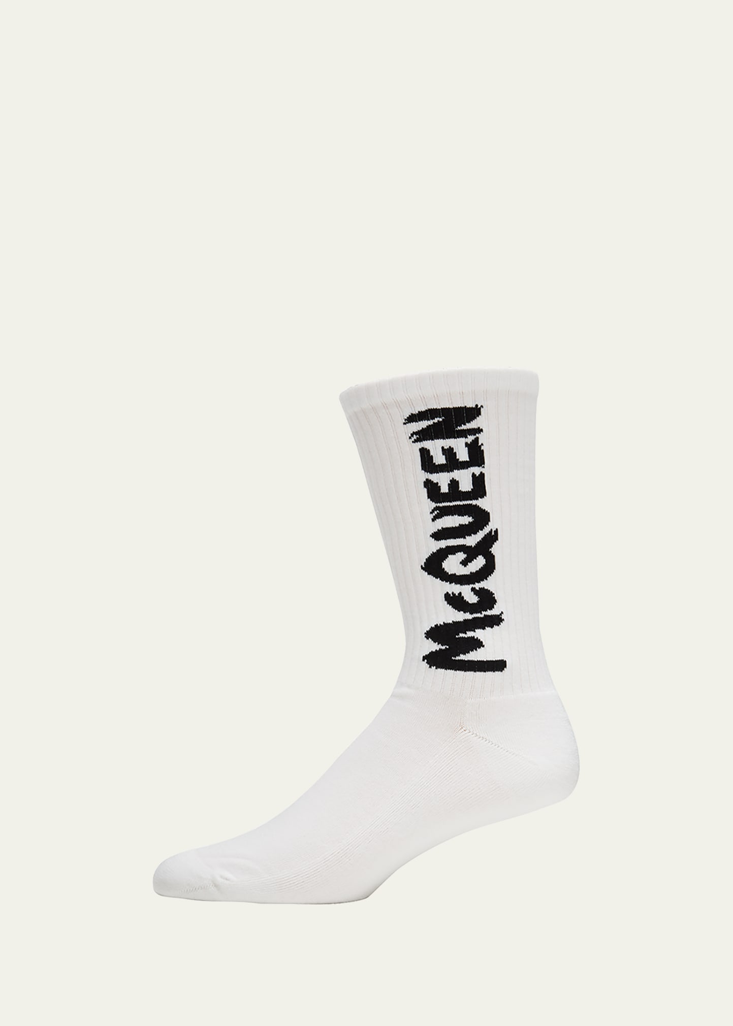 Alexander Mcqueen Men's Graffiti Logo Socks In White/black