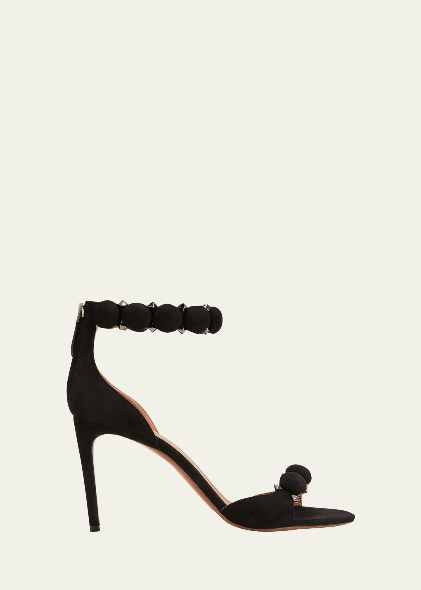 Bombe Stud Suede Ankle-Wrap High-Heel Sandals