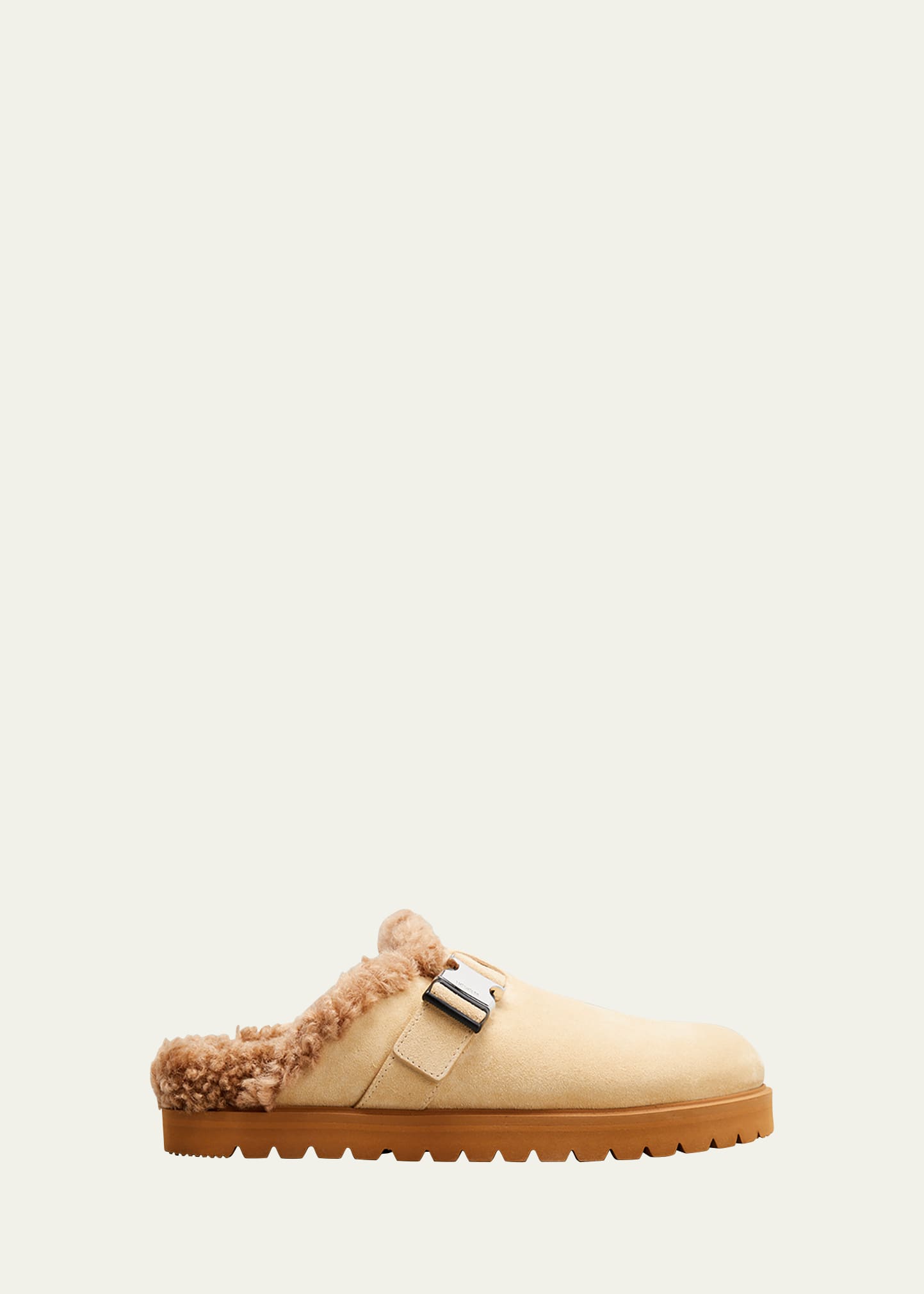 Moncler Mon Mule Suede Shearling-lined Slide Mules In Brown