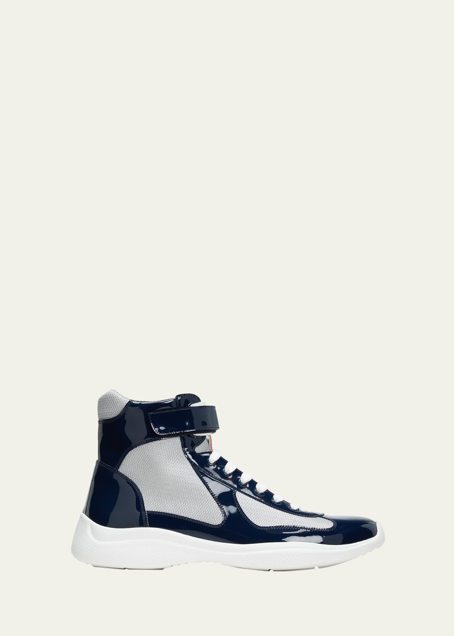 Shop Prada Men's America's Cup Patent Leather High-top Sneakers In Royalarge
