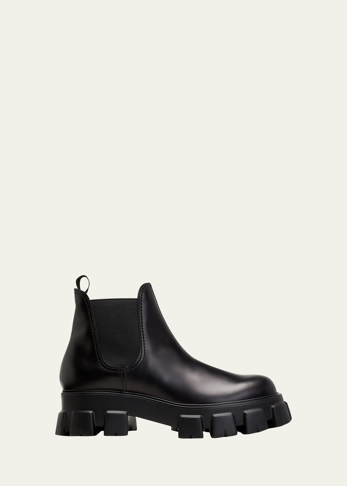 Prada Men's Monolith Brushed Leather Chelsea Boots In Black