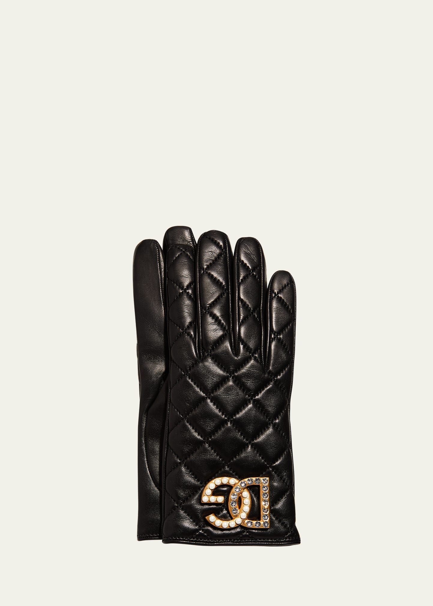 Dolce & Gabbana Dg Quilted Napa Swarovski Crystal Gloves In Nerooro Chiaro