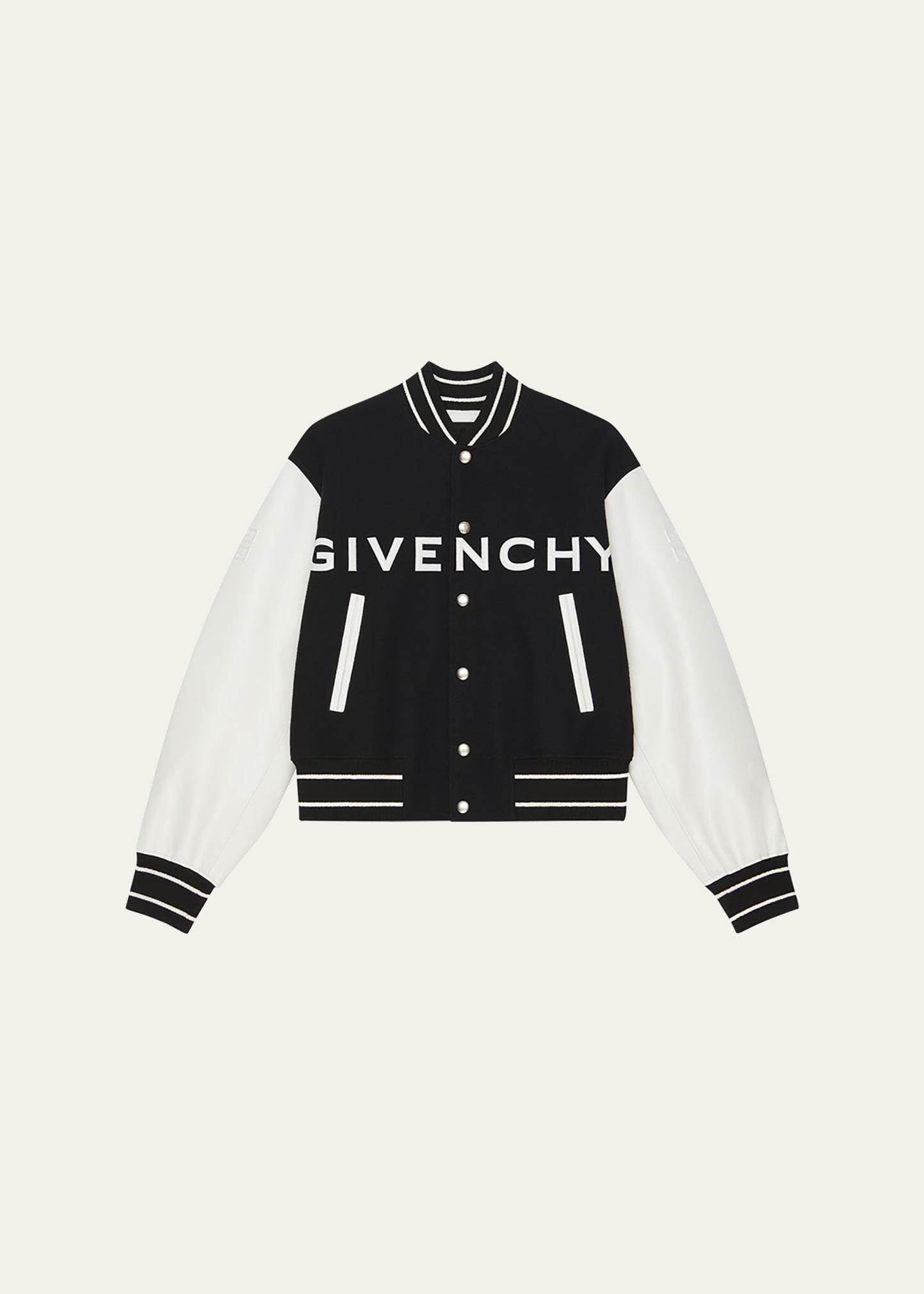 Shop Givenchy Men's Wool-leather Logo Varsity Jacket In Black/white