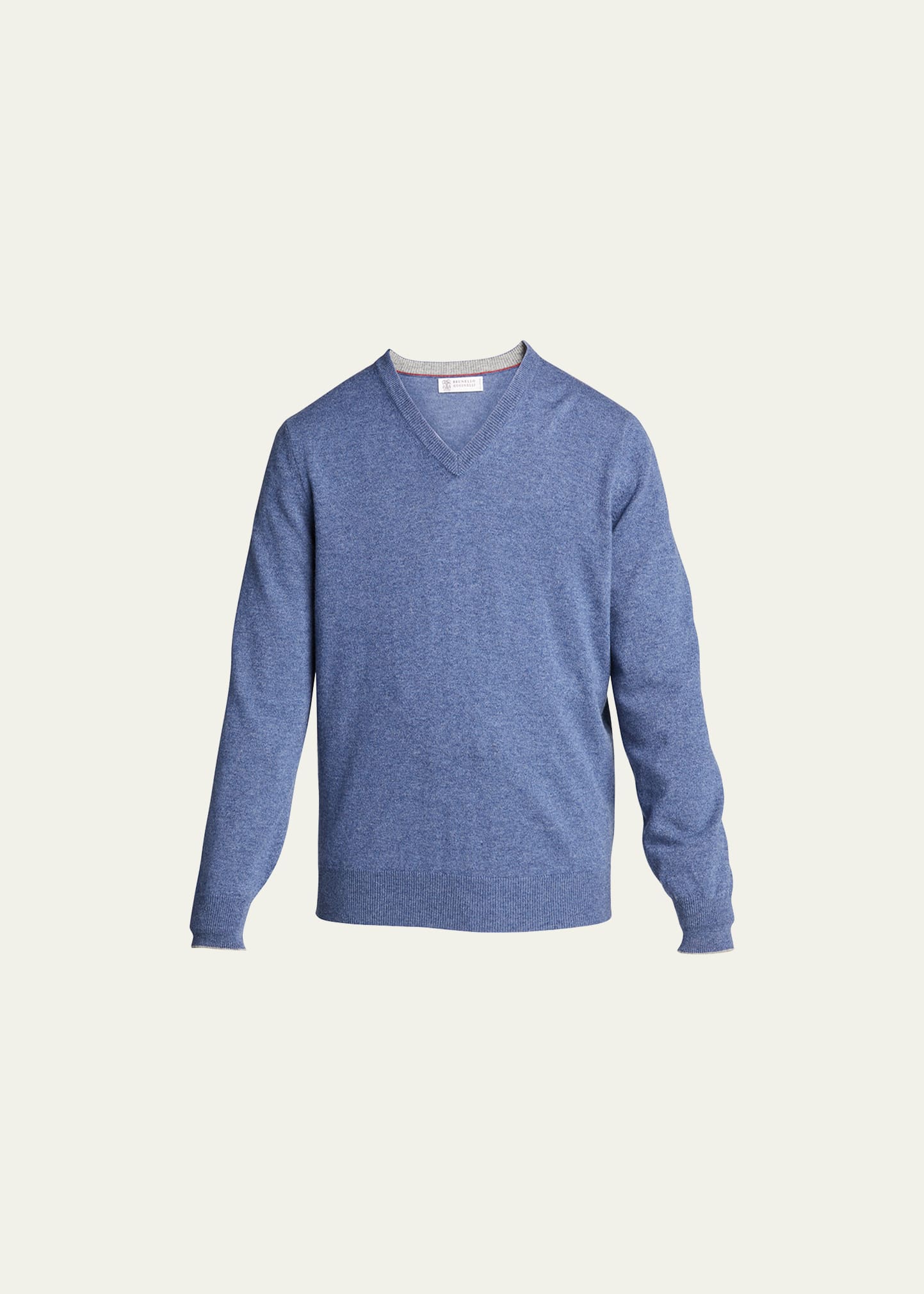 Brunello Cucinelli Men's Cashmere V-neck Sweater In Denim