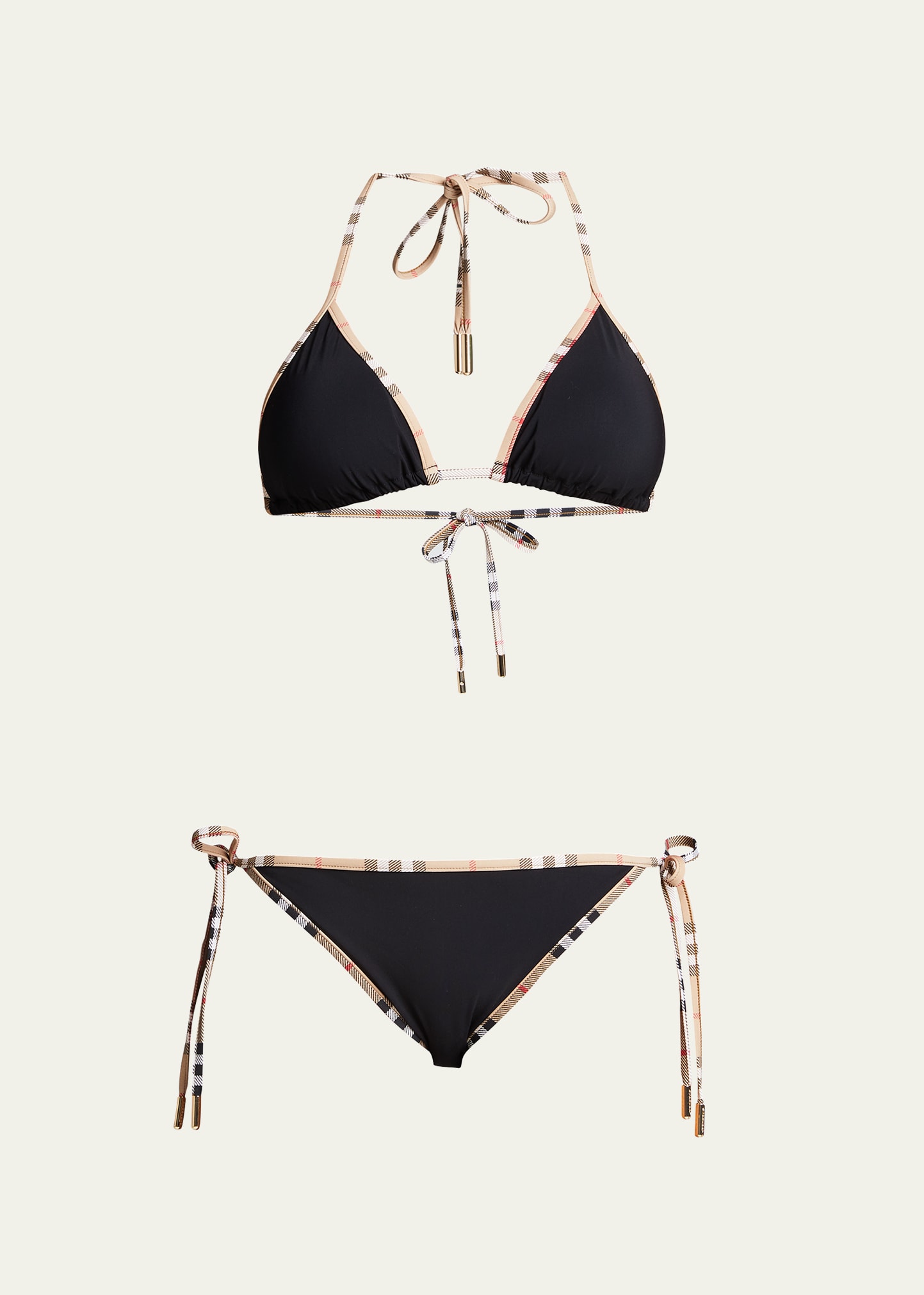 Check-Trimmed Two-Piece Bikini Set