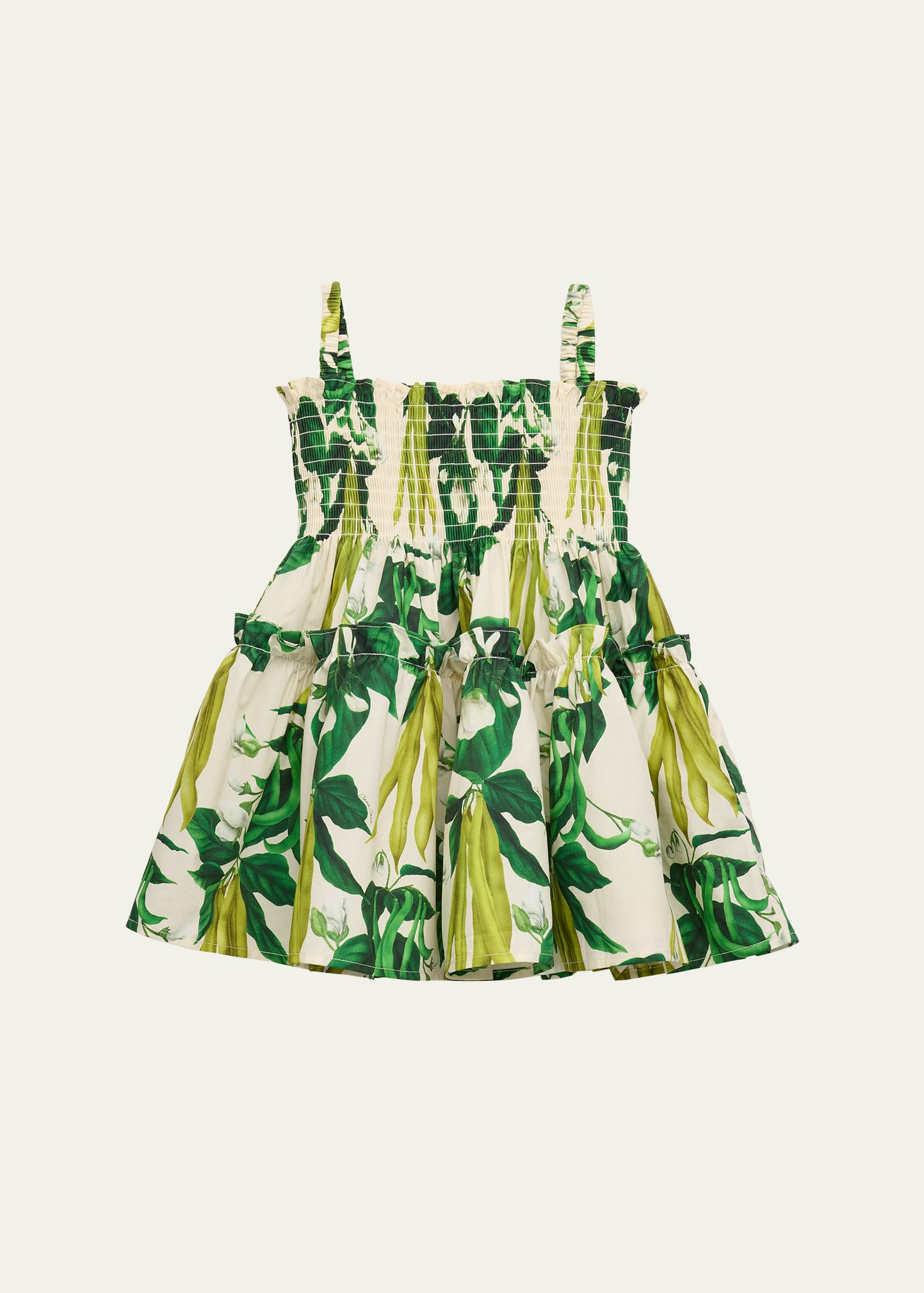 Shop Cara Cara Girl's Goldie Tropical Smocked Dress In Sweet Pea Egret