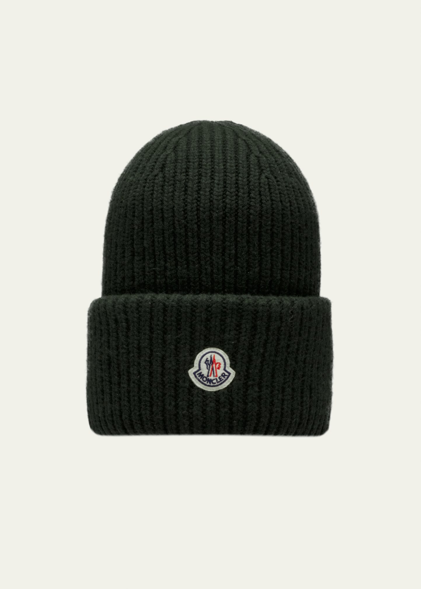 Moncler Men's English Rib Beanie Hat In Dark Green