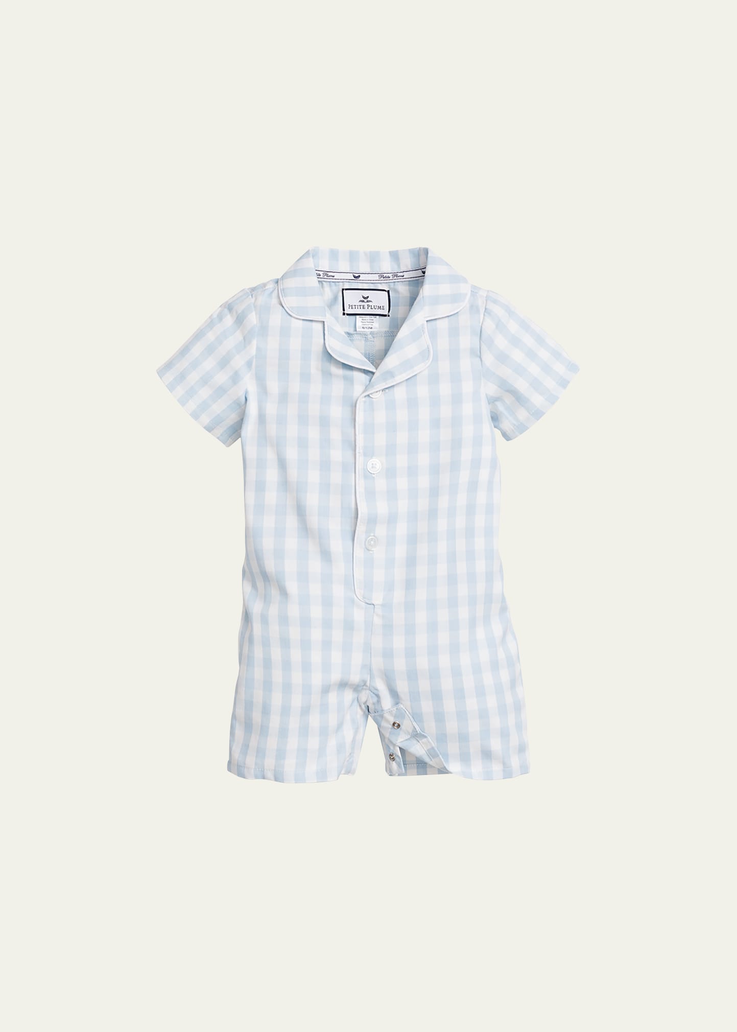 Kid's Gingham Romper w/ Contrast Piping, Size Newborn-24M Size