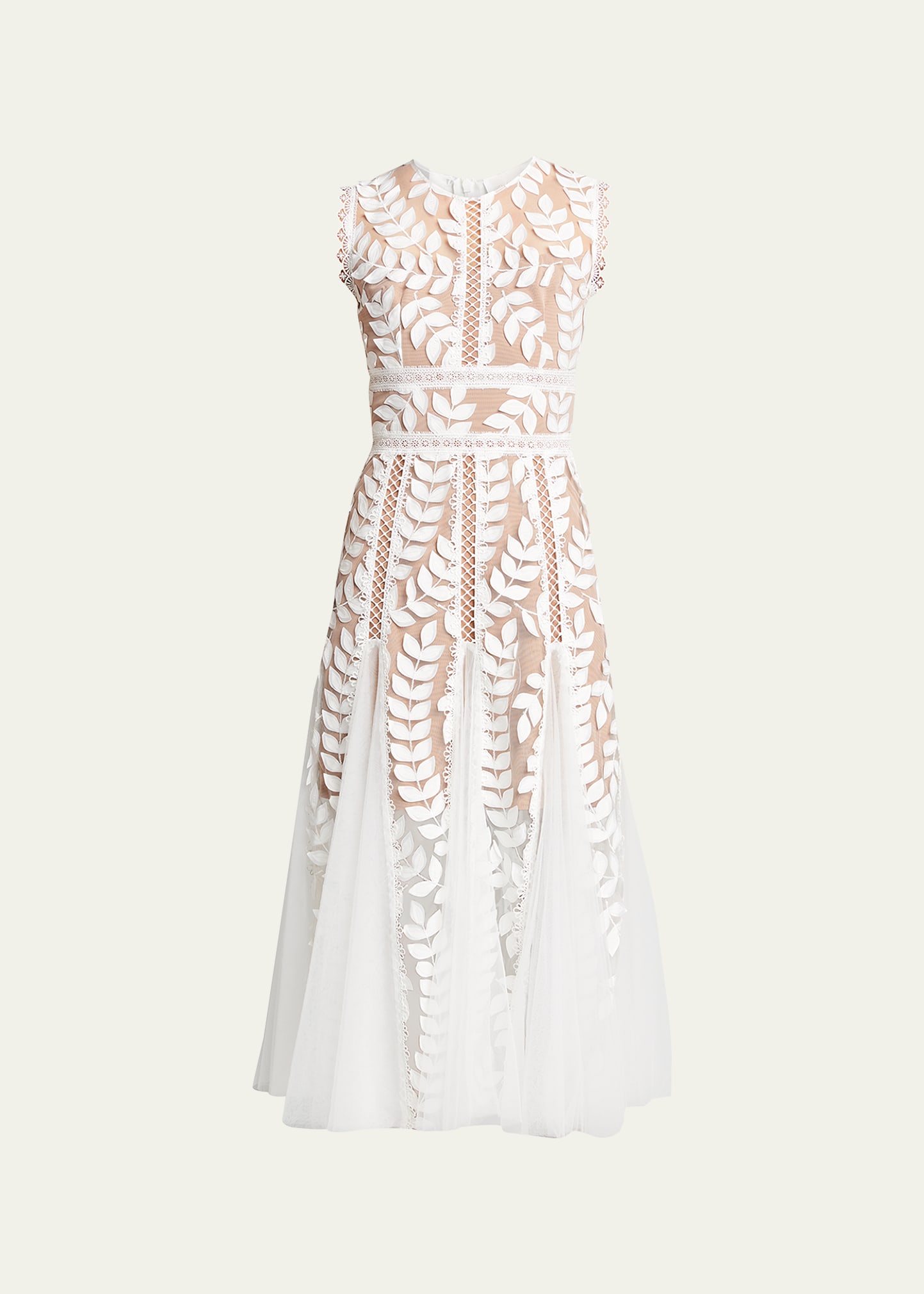 Saba Blanc Floral-Appliqué Lace Midi Dress