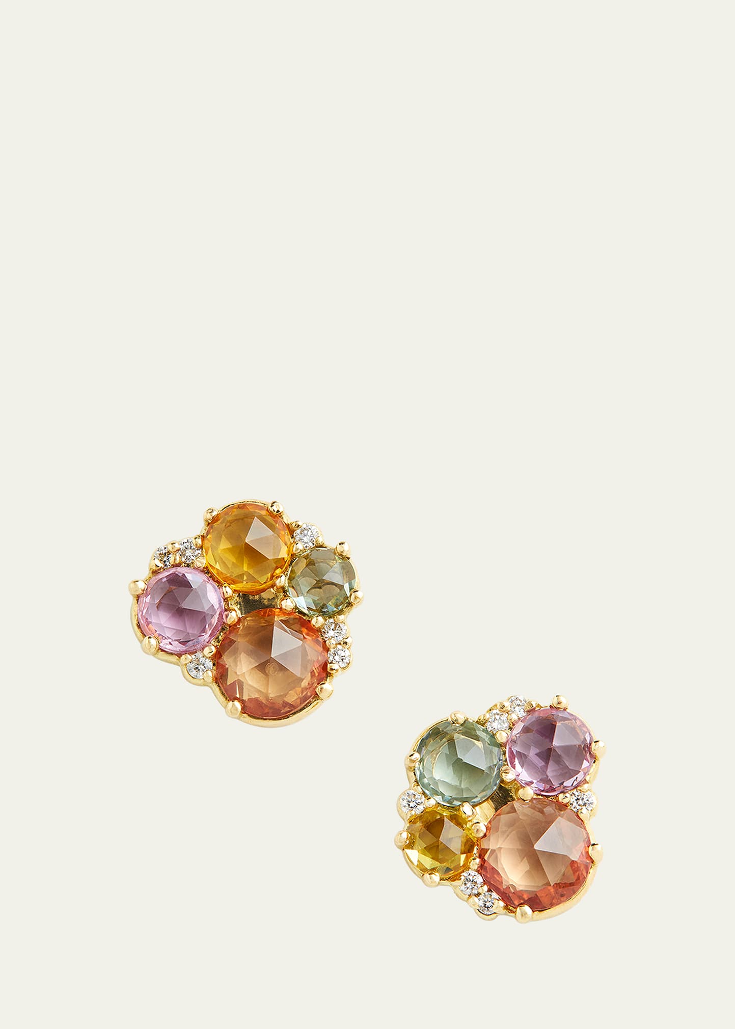 18K Yellow Gold Rose-Cut Multicolor Sapphire and Diamond Stud Earrings
